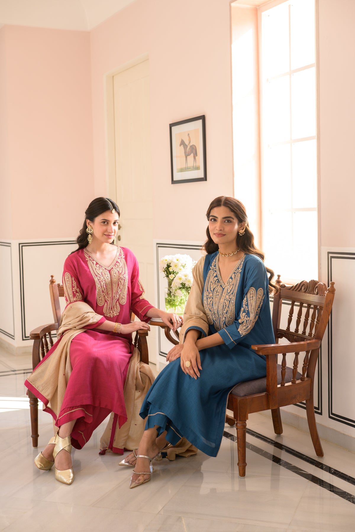 Ruby Pink Marodi Work Mul Chanderi Suit Set