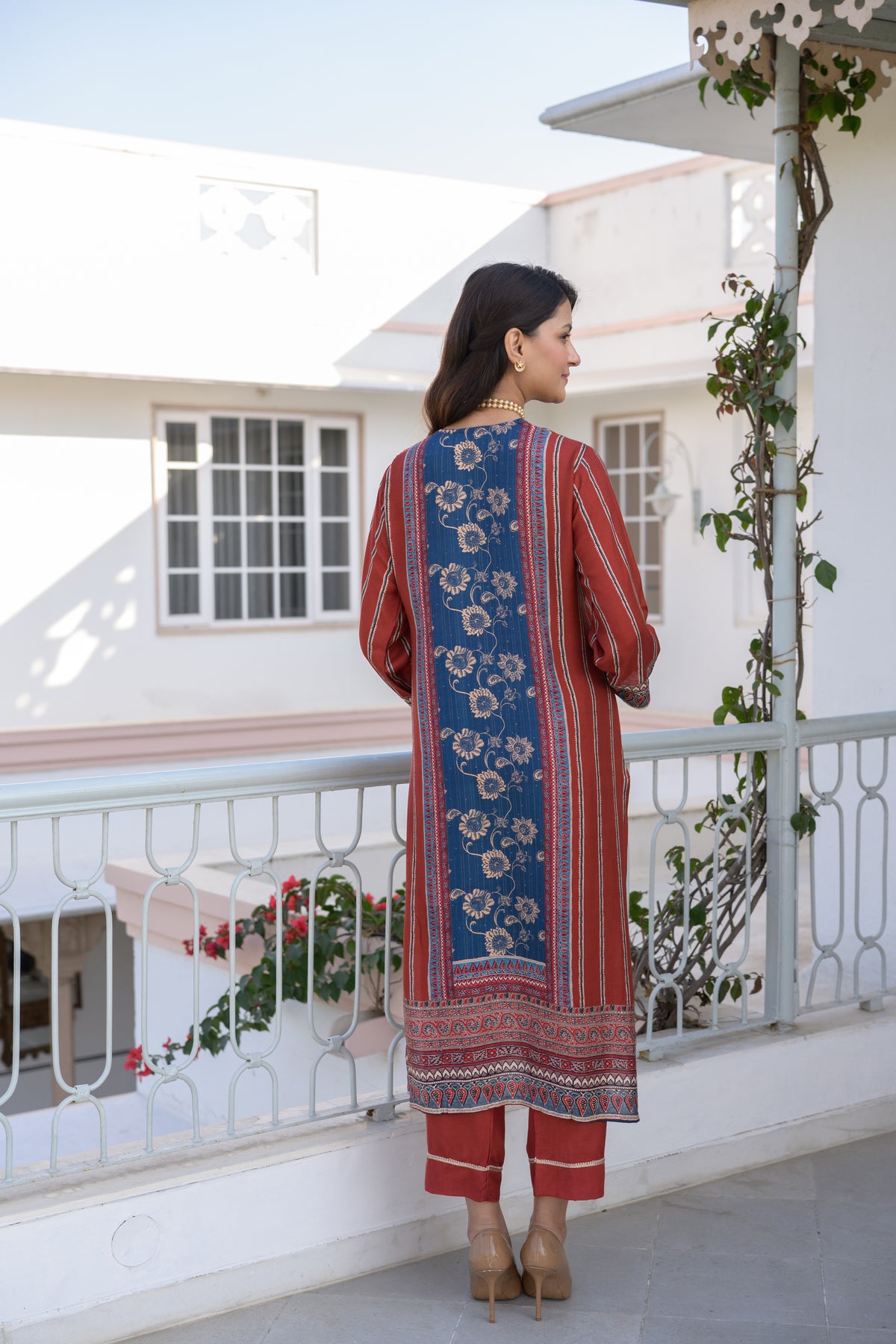 Red and Indigo Gota Work Kurta Set