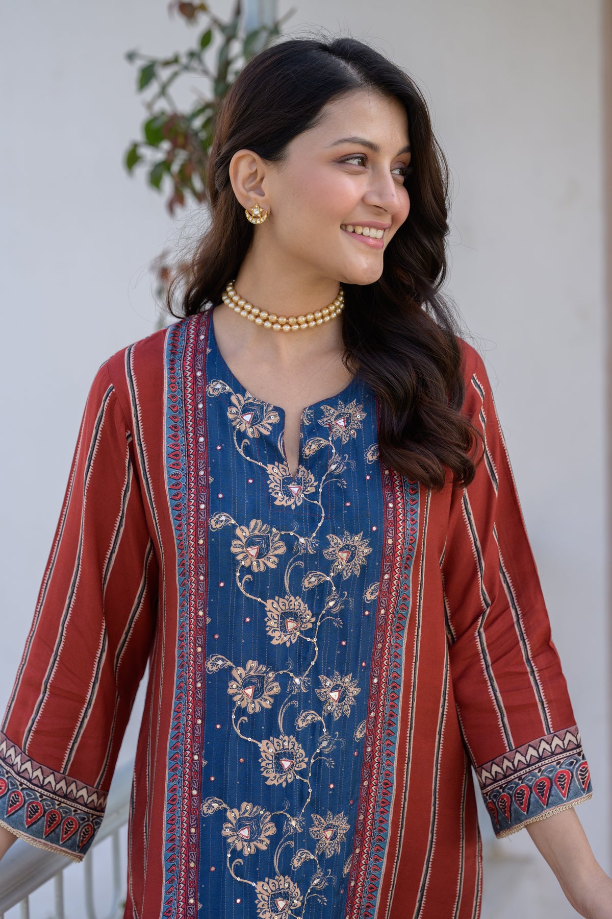 Red and Indigo Gota Work Kurta Set