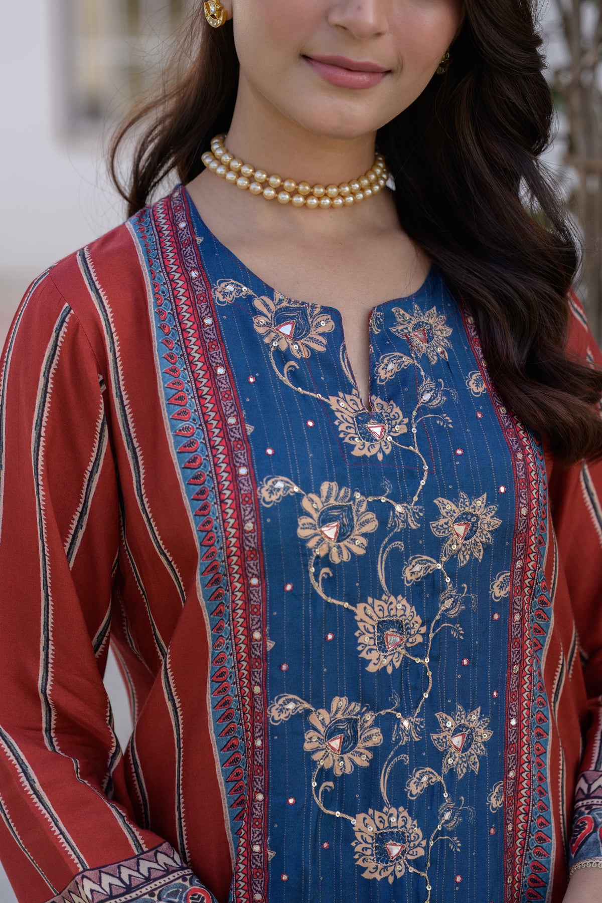Red and Indigo Gota Work Kurta Set