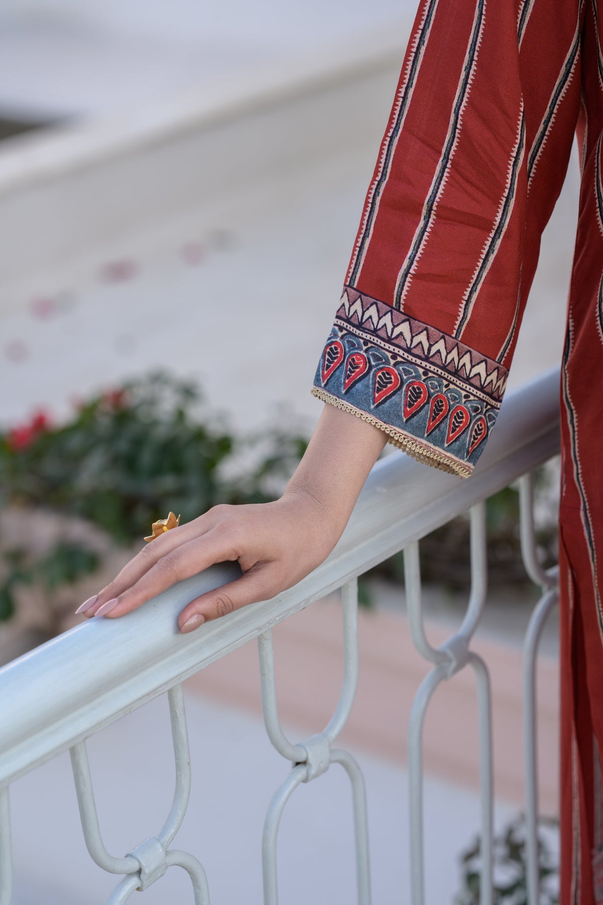 Red and Indigo Gota Work Kurta Set