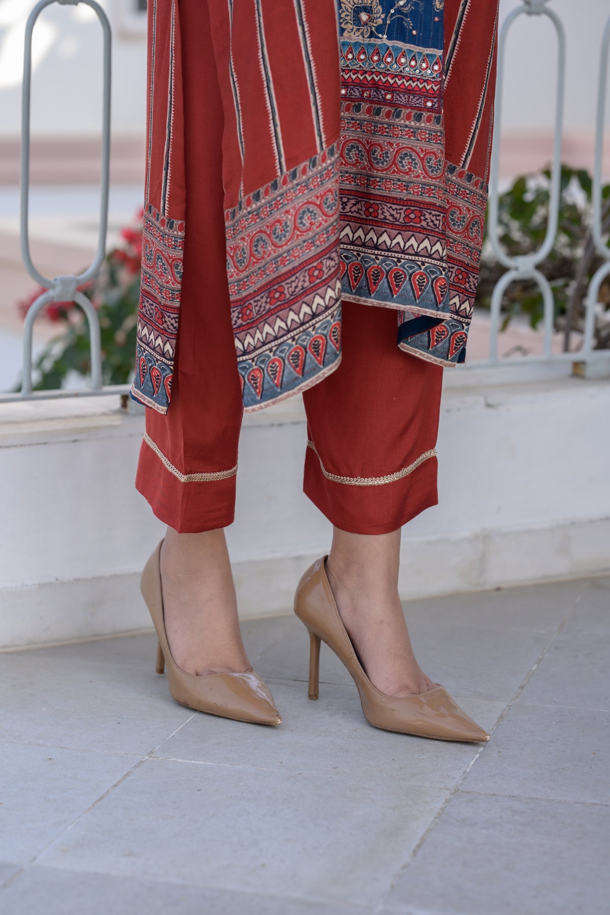 Red and Indigo Gota Work Kurta Set