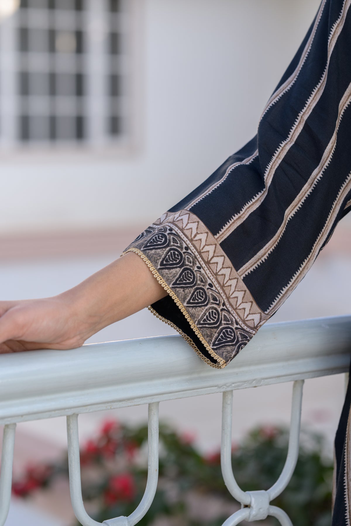 Black and Beige Gota Work Kurta Set