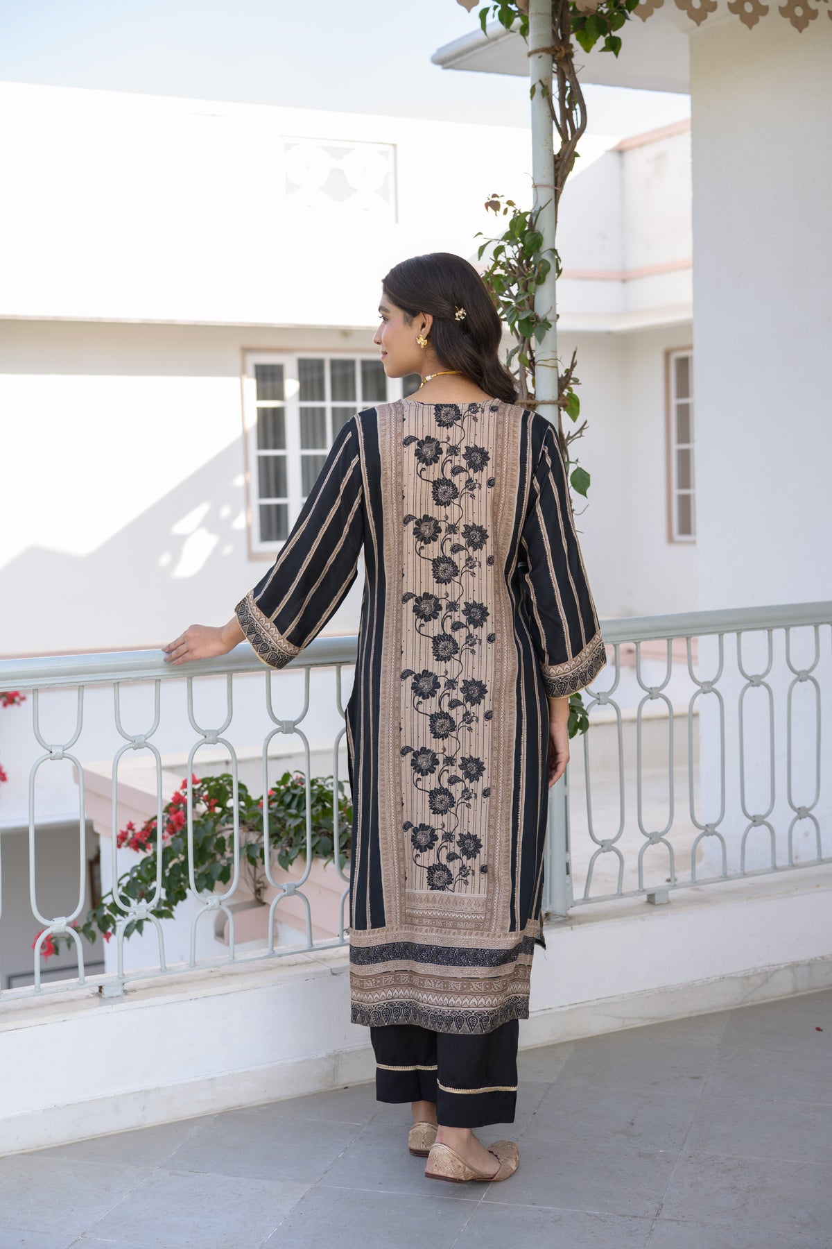 Black and Beige Gota Work Kurta Set