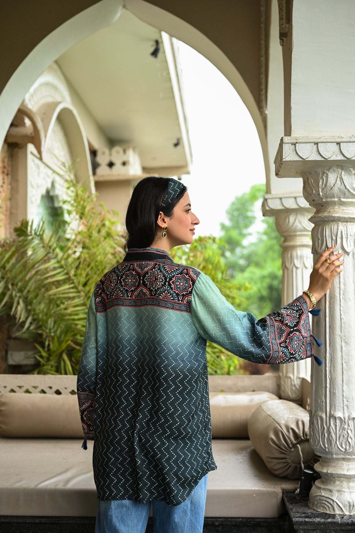 Blue Ombre Bandani Zig Zag Muslin Kurta  Shirt