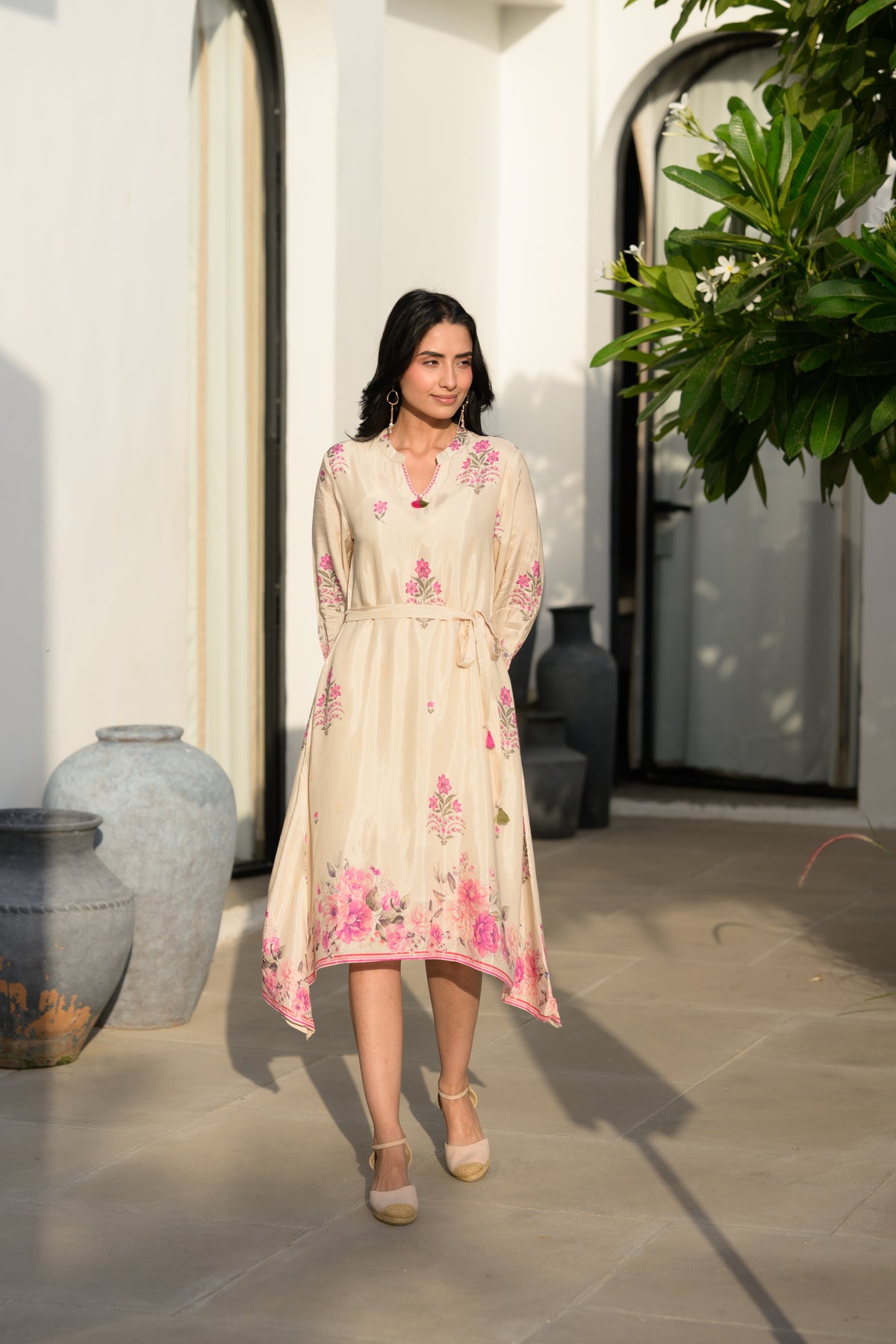 Baagh Cream Floral Print Muslin Dress