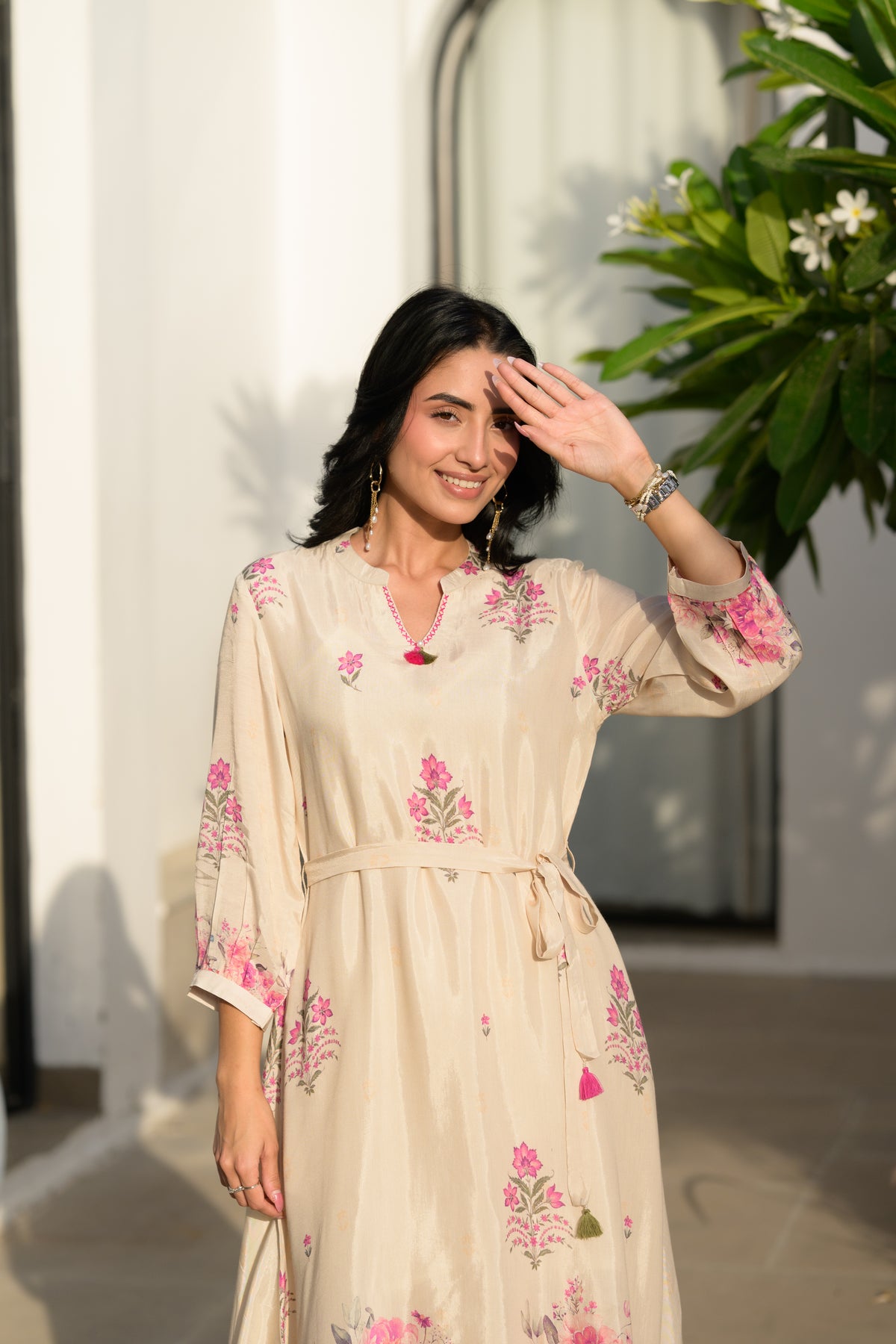 Baagh Cream Floral Print Muslin Dress