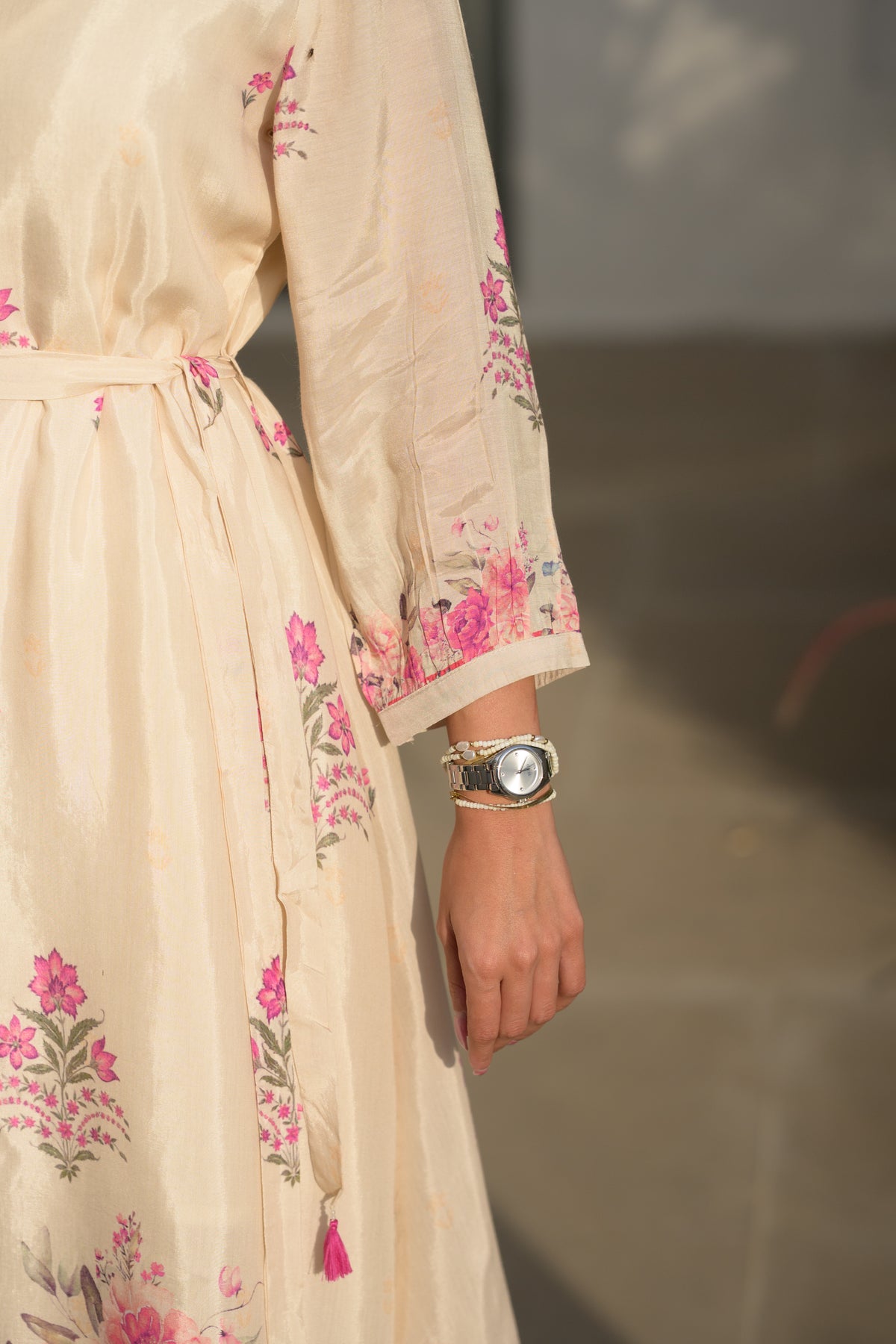 Baagh Cream Floral Print Muslin Dress