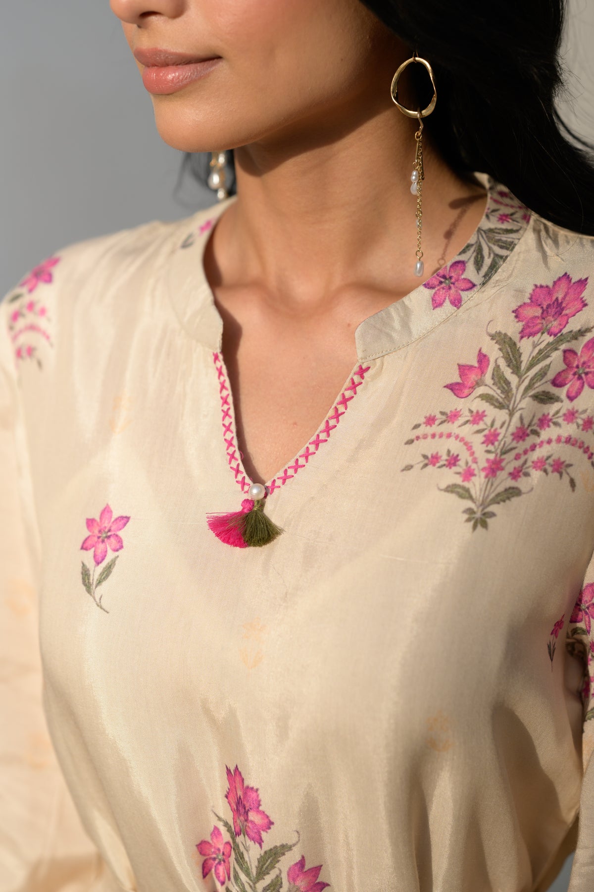 Baagh Cream Floral Print Muslin Dress