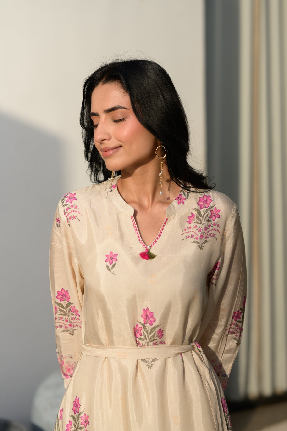 Baagh Cream Floral Print Muslin Dress