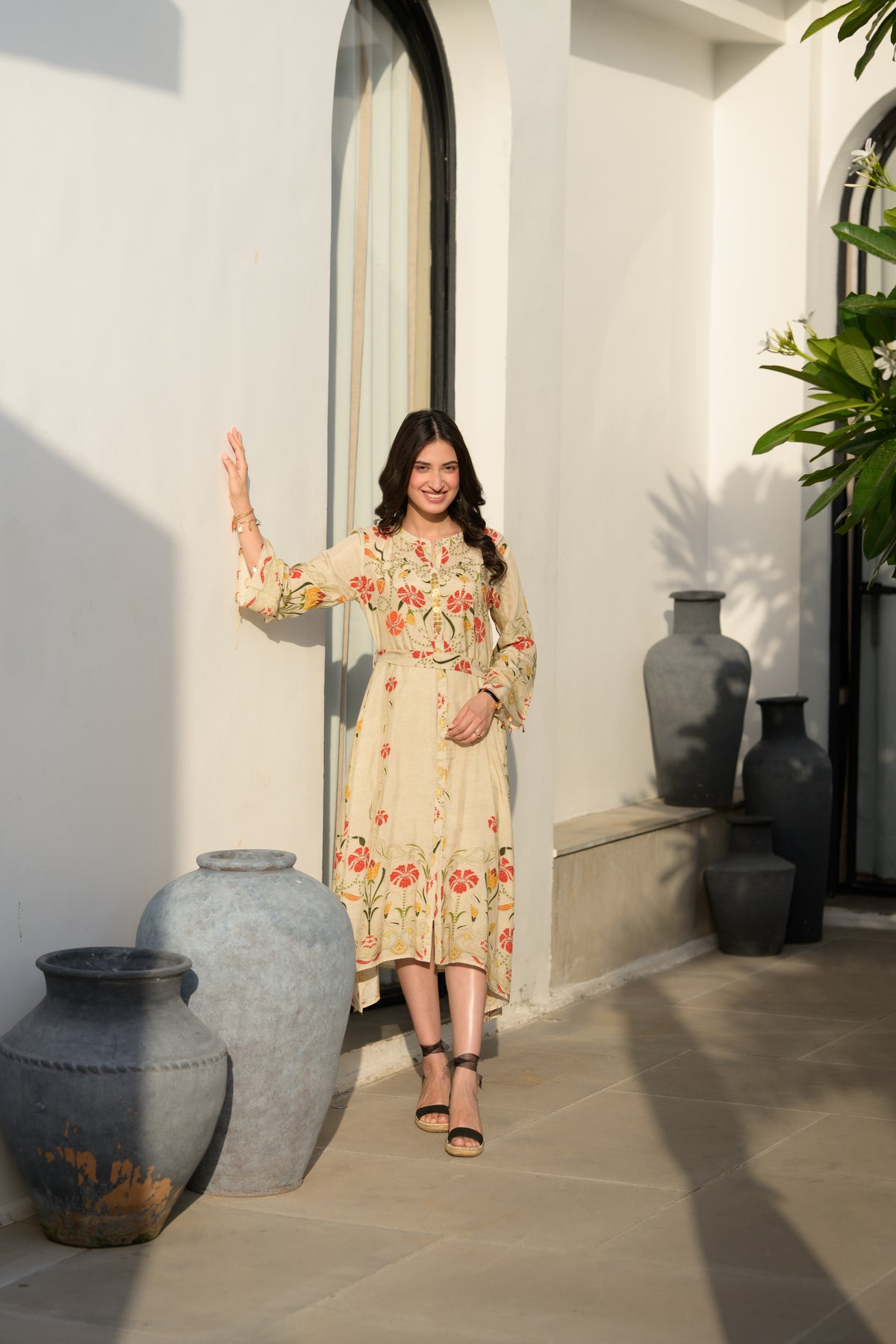 Marigold Bloom block Print Midi Dress