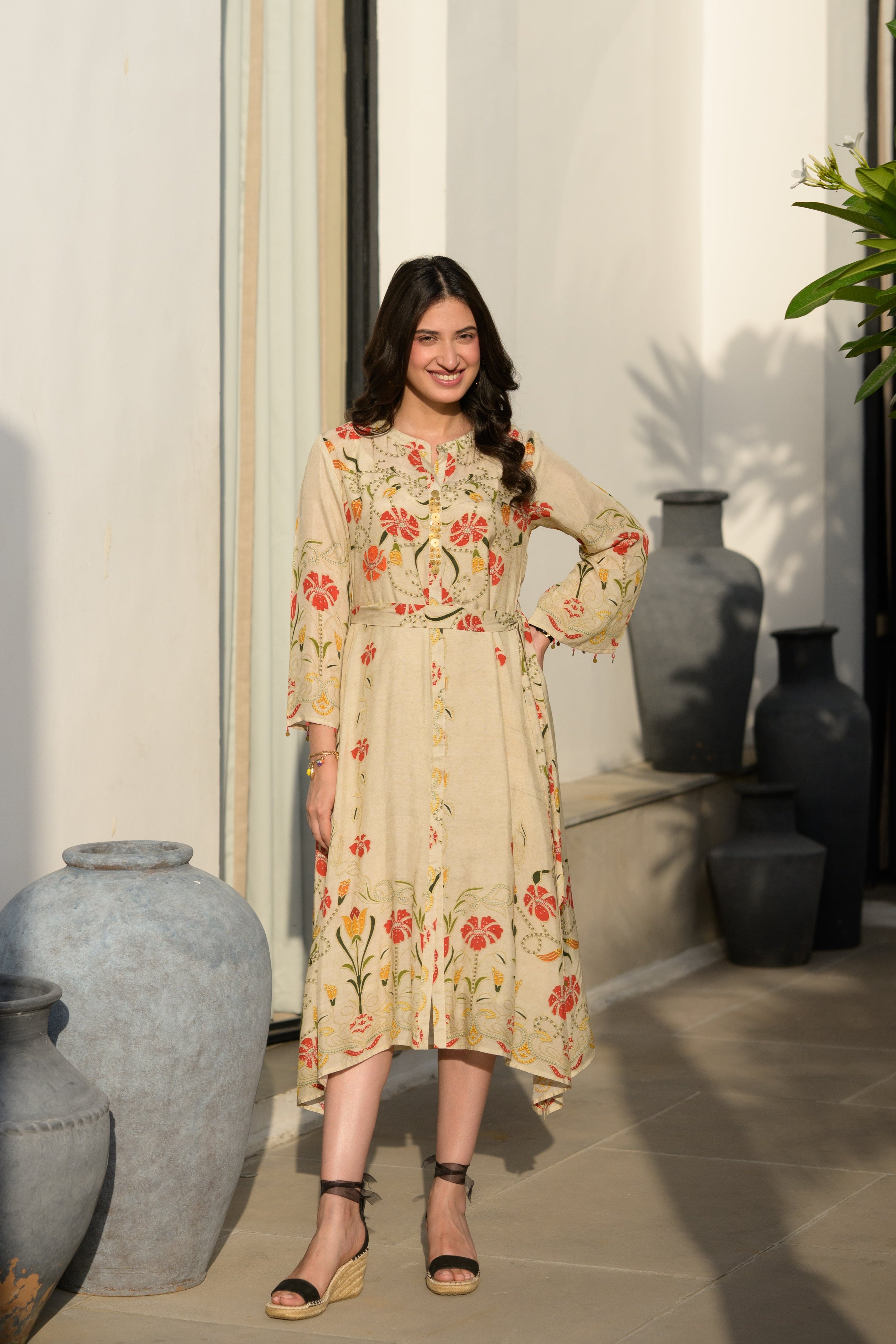 Marigold Bloom block Print Midi Dress