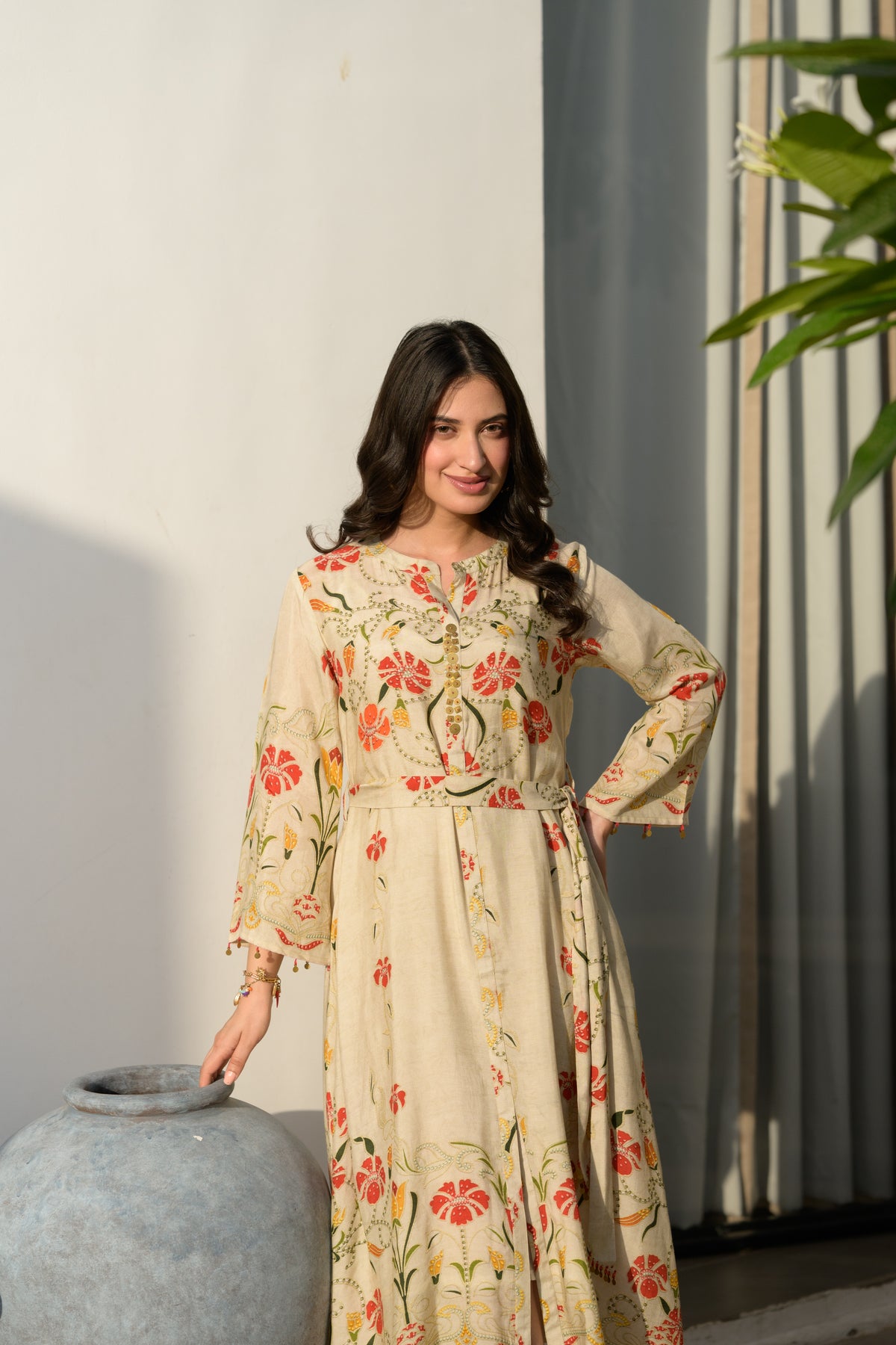 Marigold Bloom block Print Midi Dress
