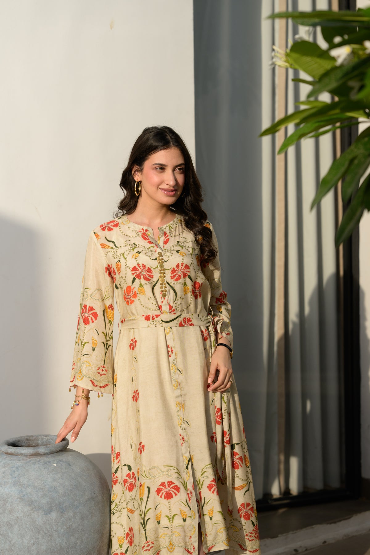 Marigold Bloom block Print Midi Dress