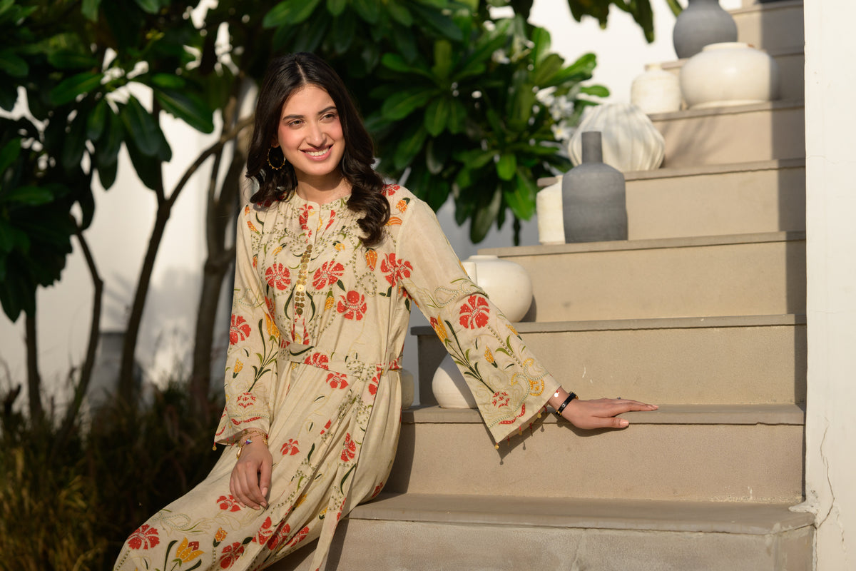 Marigold Bloom block Print Midi Dress
