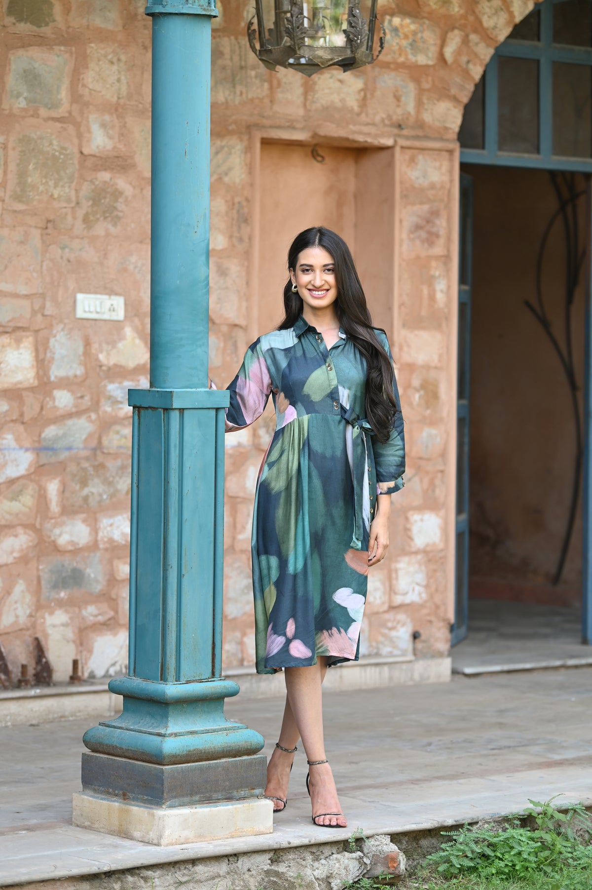 Sacremanto Muslin Summer Dress with Side Slit and Belt