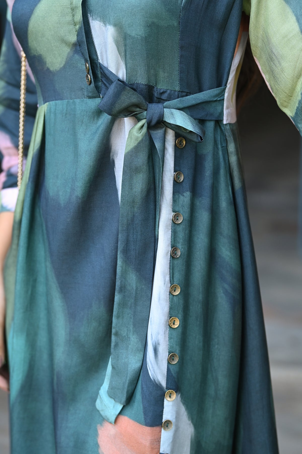 Sacremanto Muslin Summer Dress with Side Slit and Belt