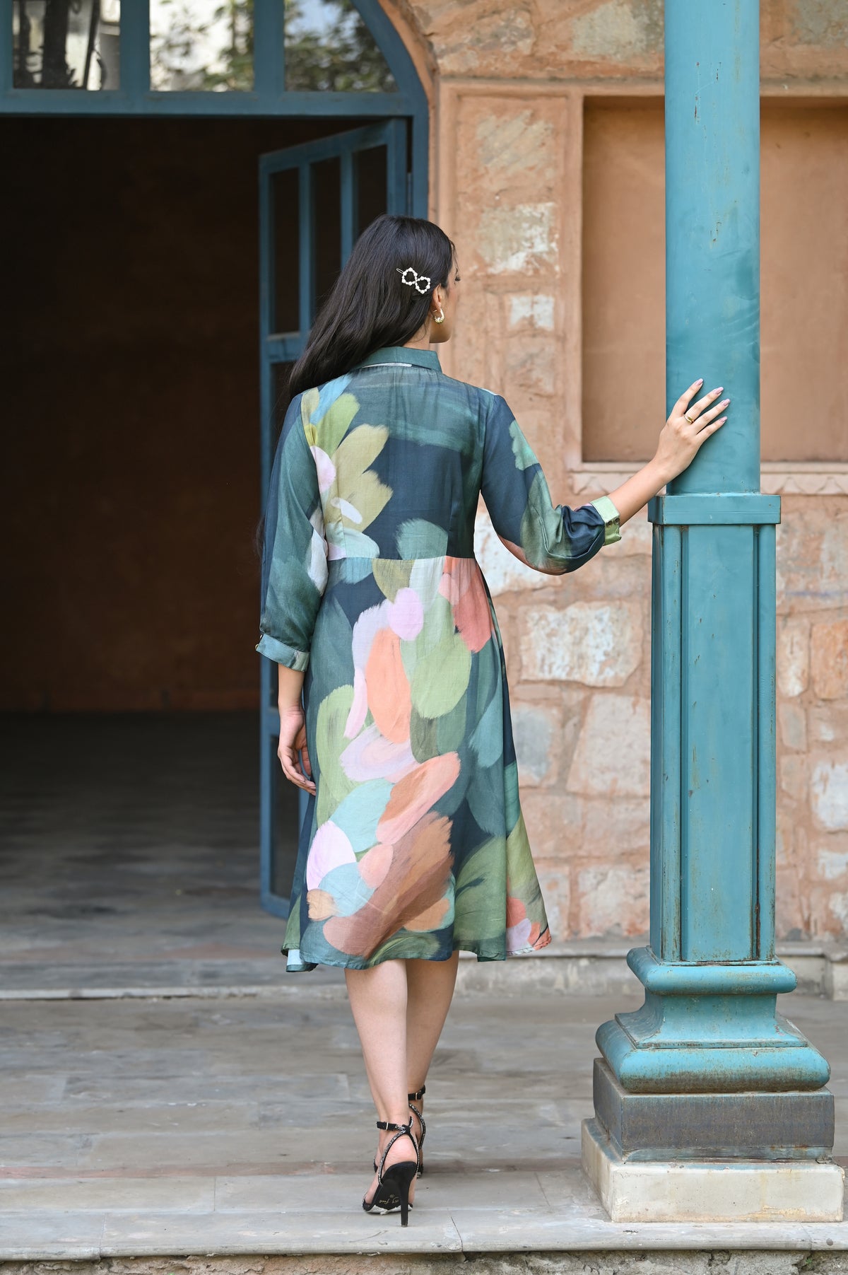 Sacremanto Muslin Summer Dress with Side Slit and Belt