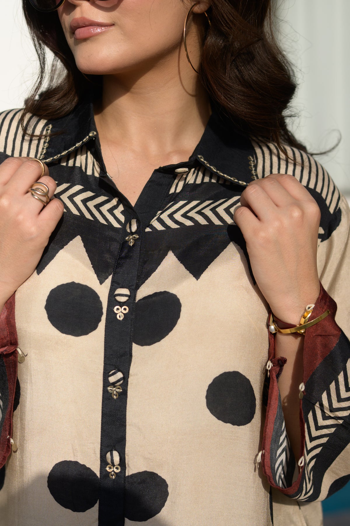 Black & Beige Polka Dot Hand Block Print Shirt