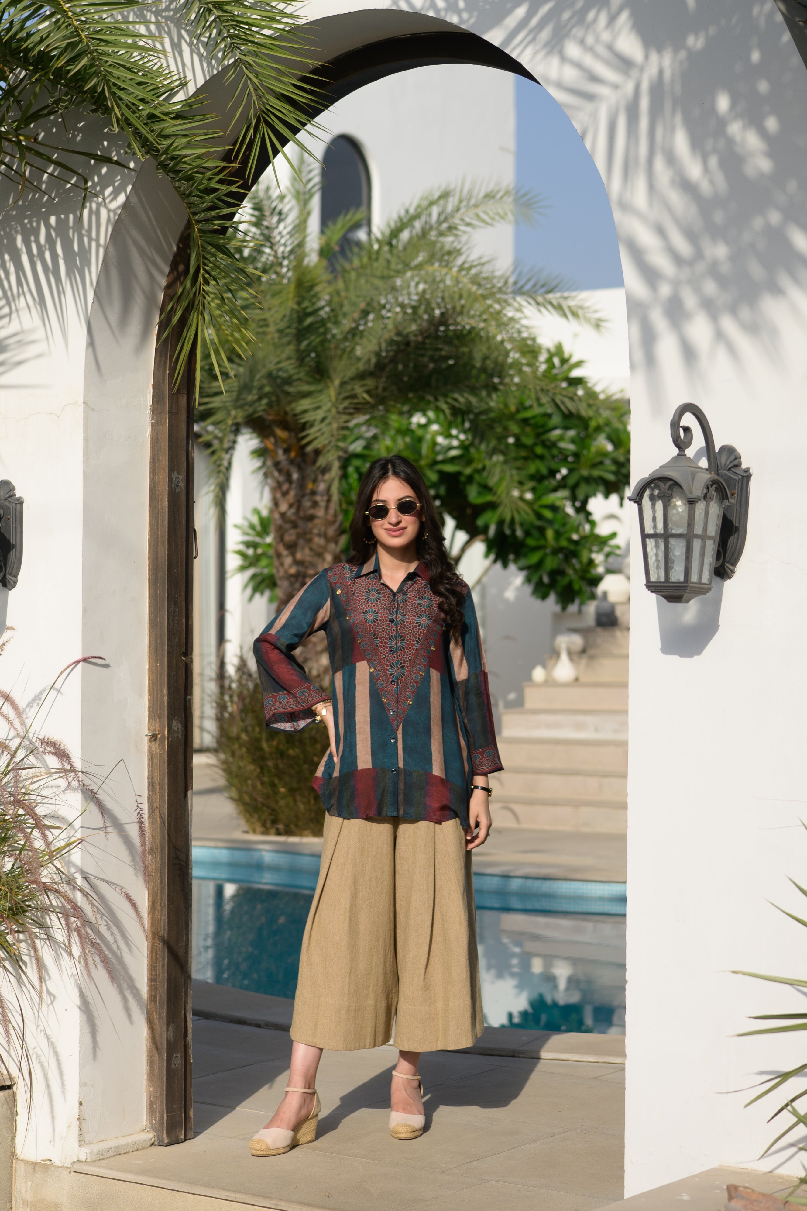 Rustic Blue Ajrakh Bloom Kurta Shirt