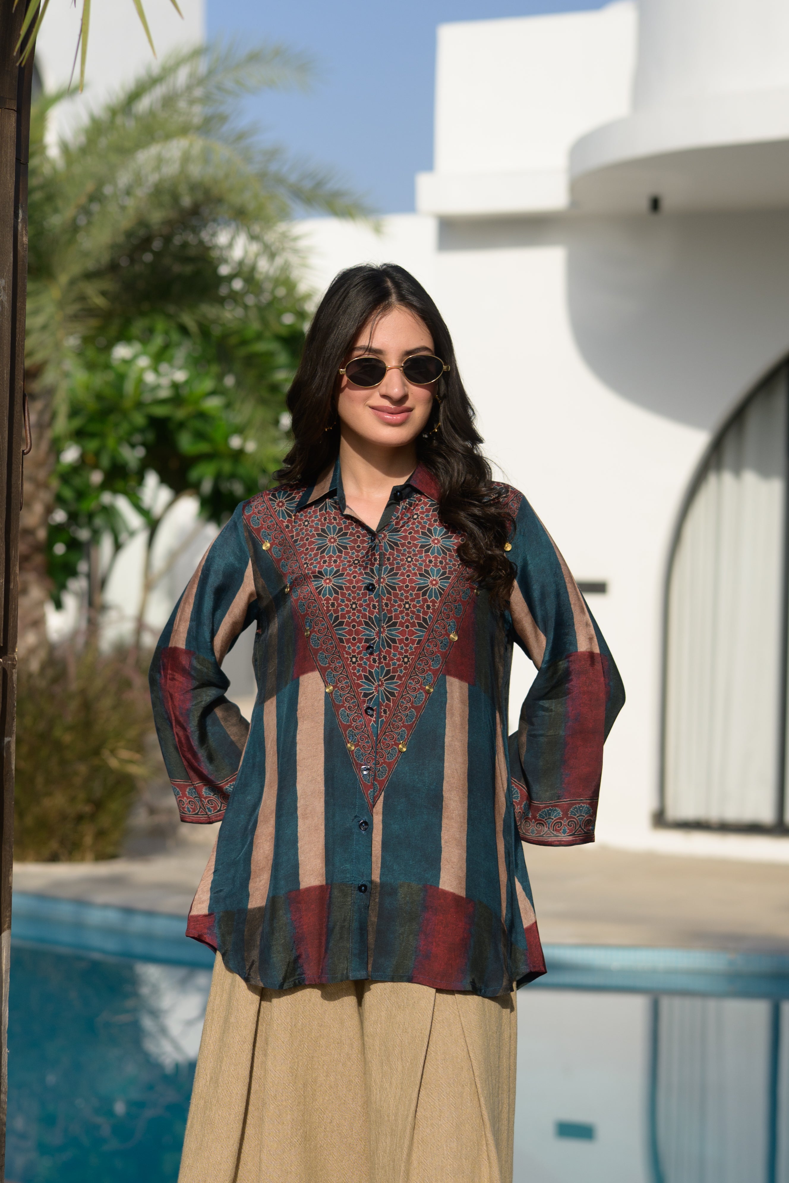 Rustic Blue Ajrakh Bloom Kurta Shirt
