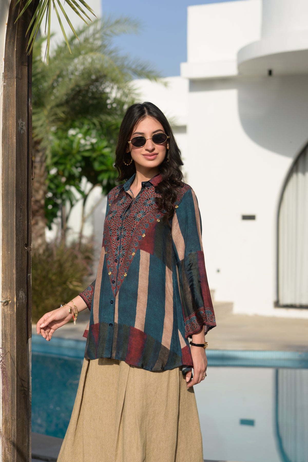 Rustic Blue Ajrakh Bloom Kurta Shirt