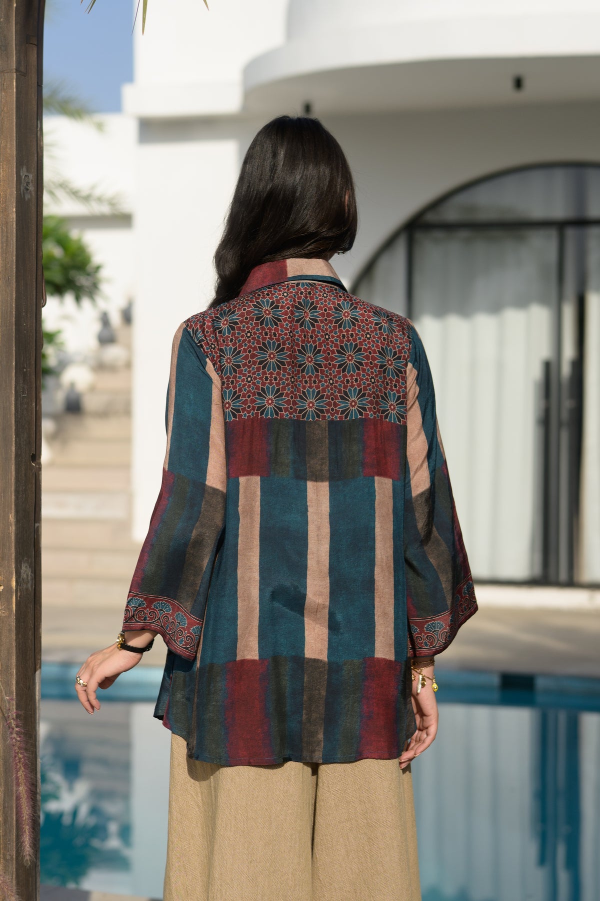 Rustic Blue Ajrakh Bloom Kurta Shirt