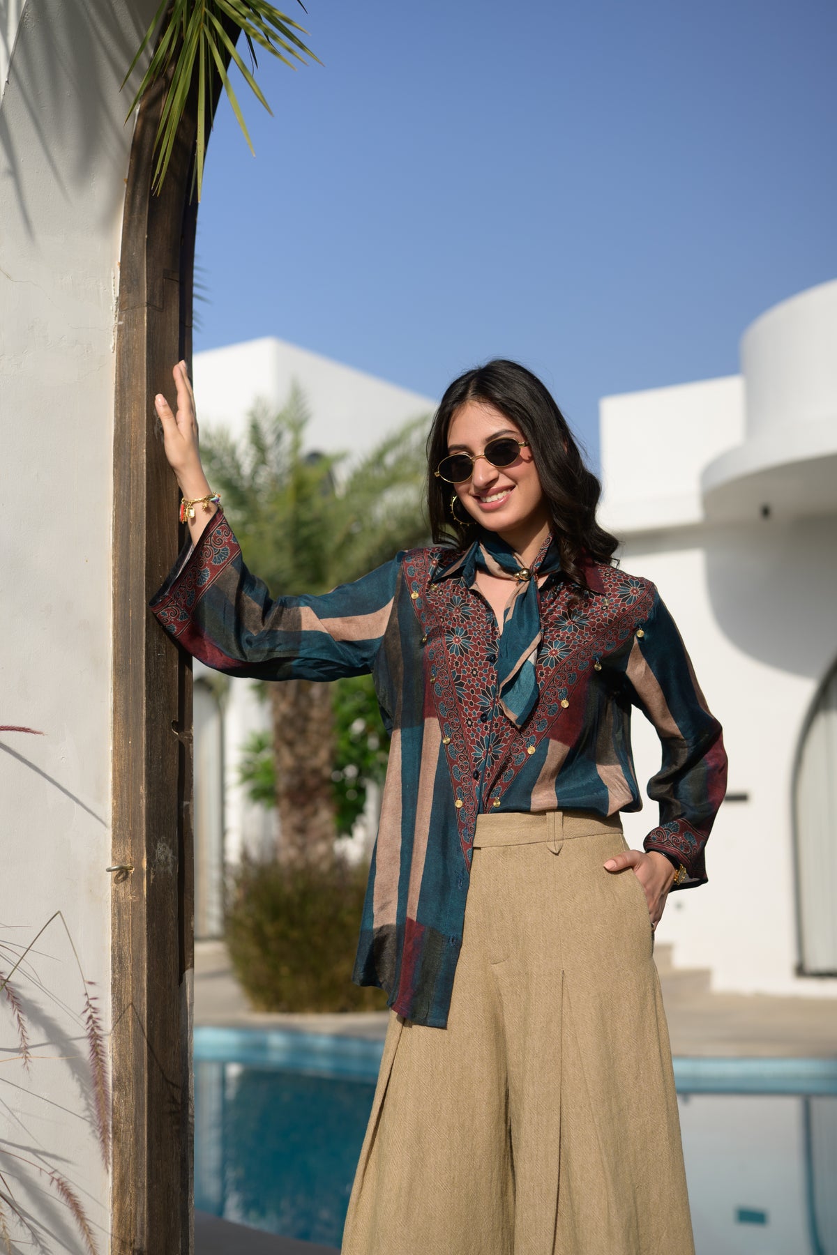 Rustic Blue Ajrakh Bloom Kurta Shirt
