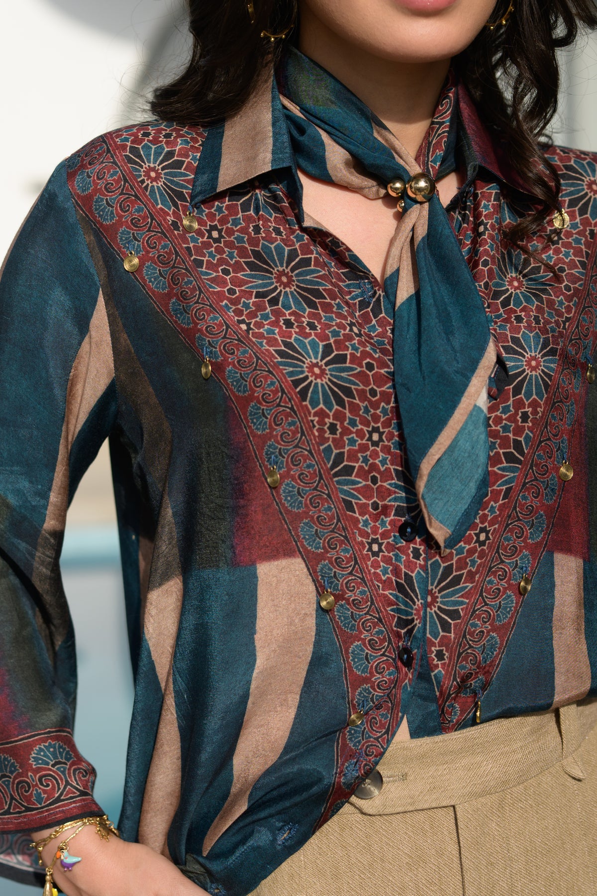 Rustic Blue Ajrakh Bloom Kurta Shirt
