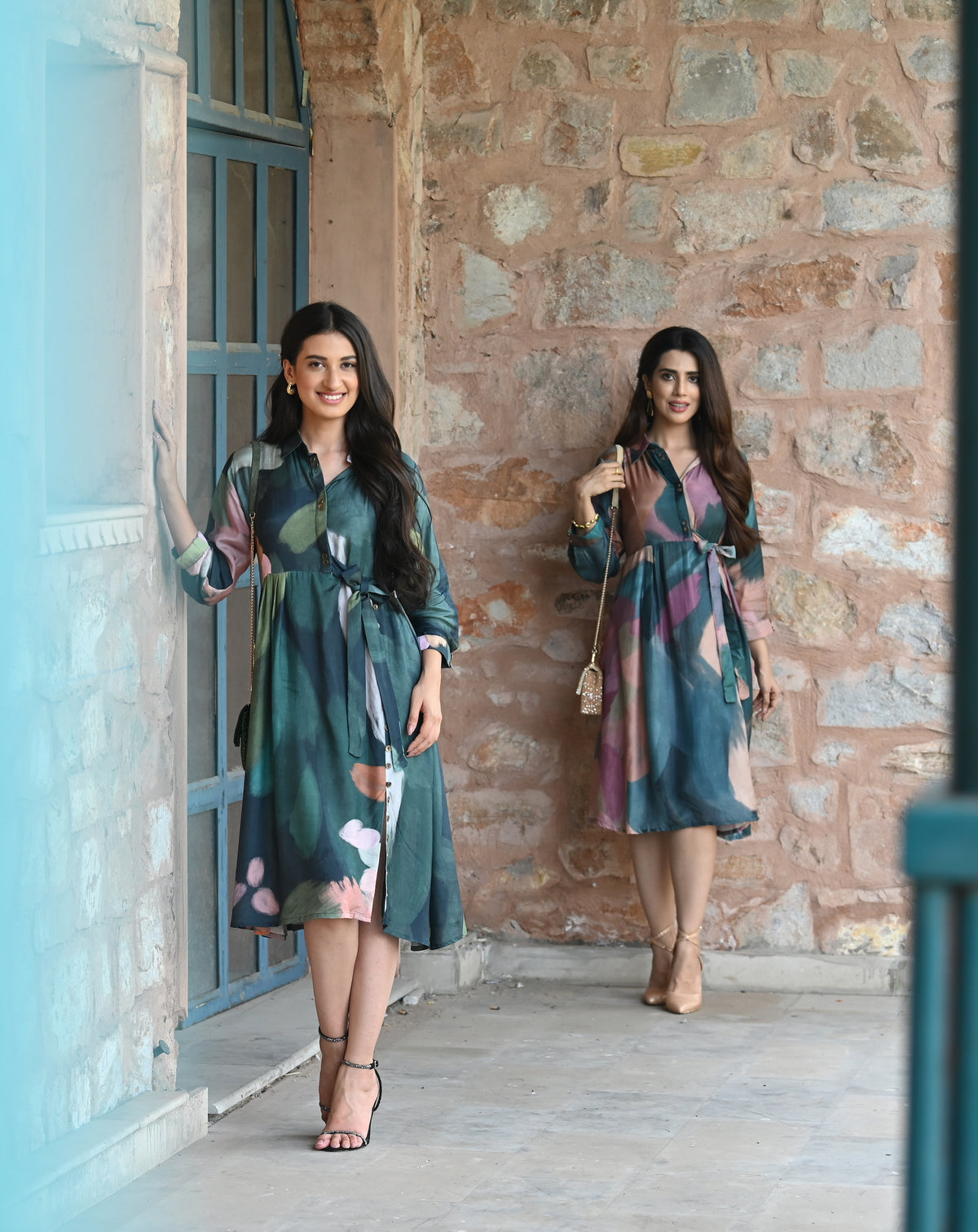 Sacremanto Muslin Summer Dress with Side Slit and Belt