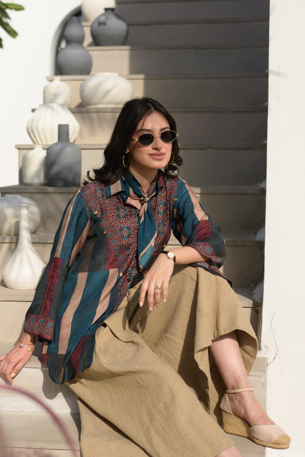 Rustic Blue Ajrakh Bloom Kurta Shirt