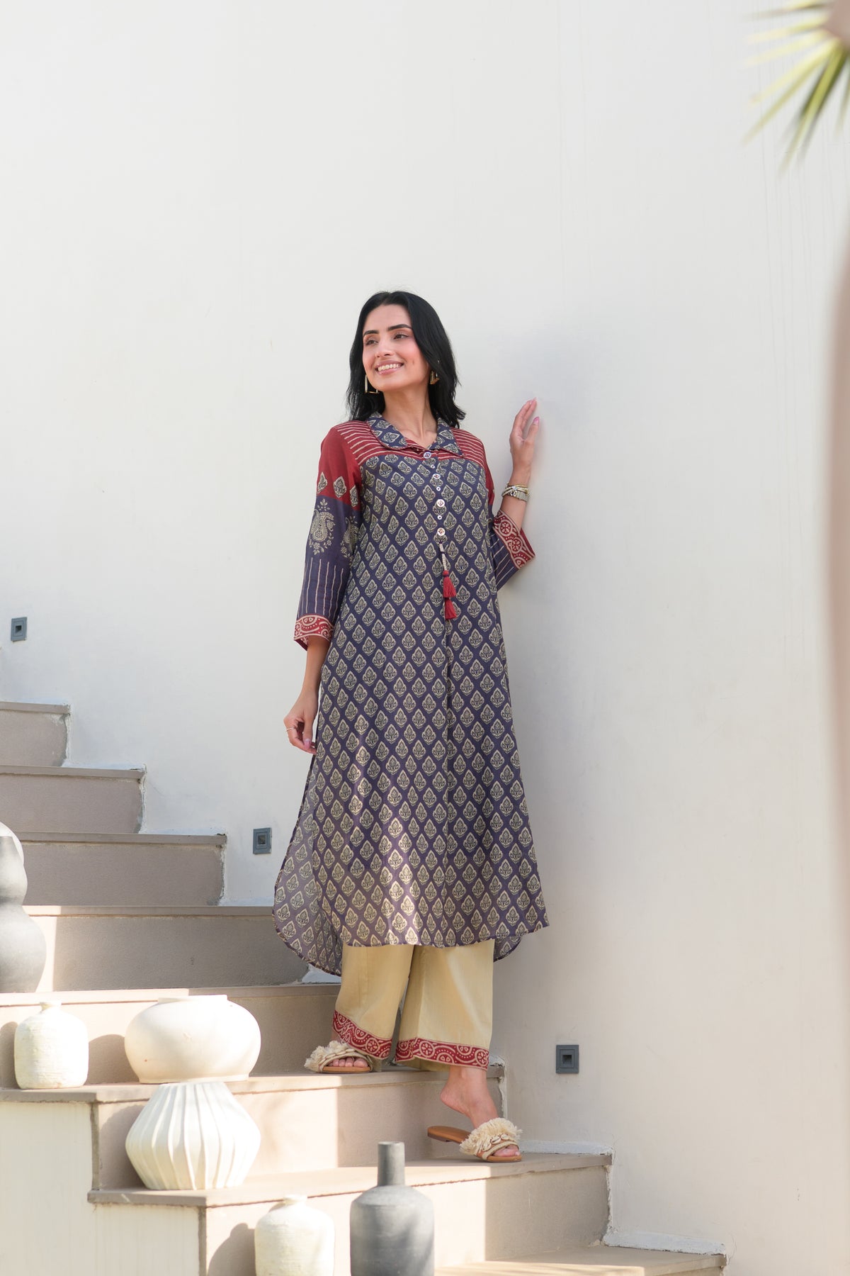 Purple and Red Vayu Mul Chanderi Kurta Set