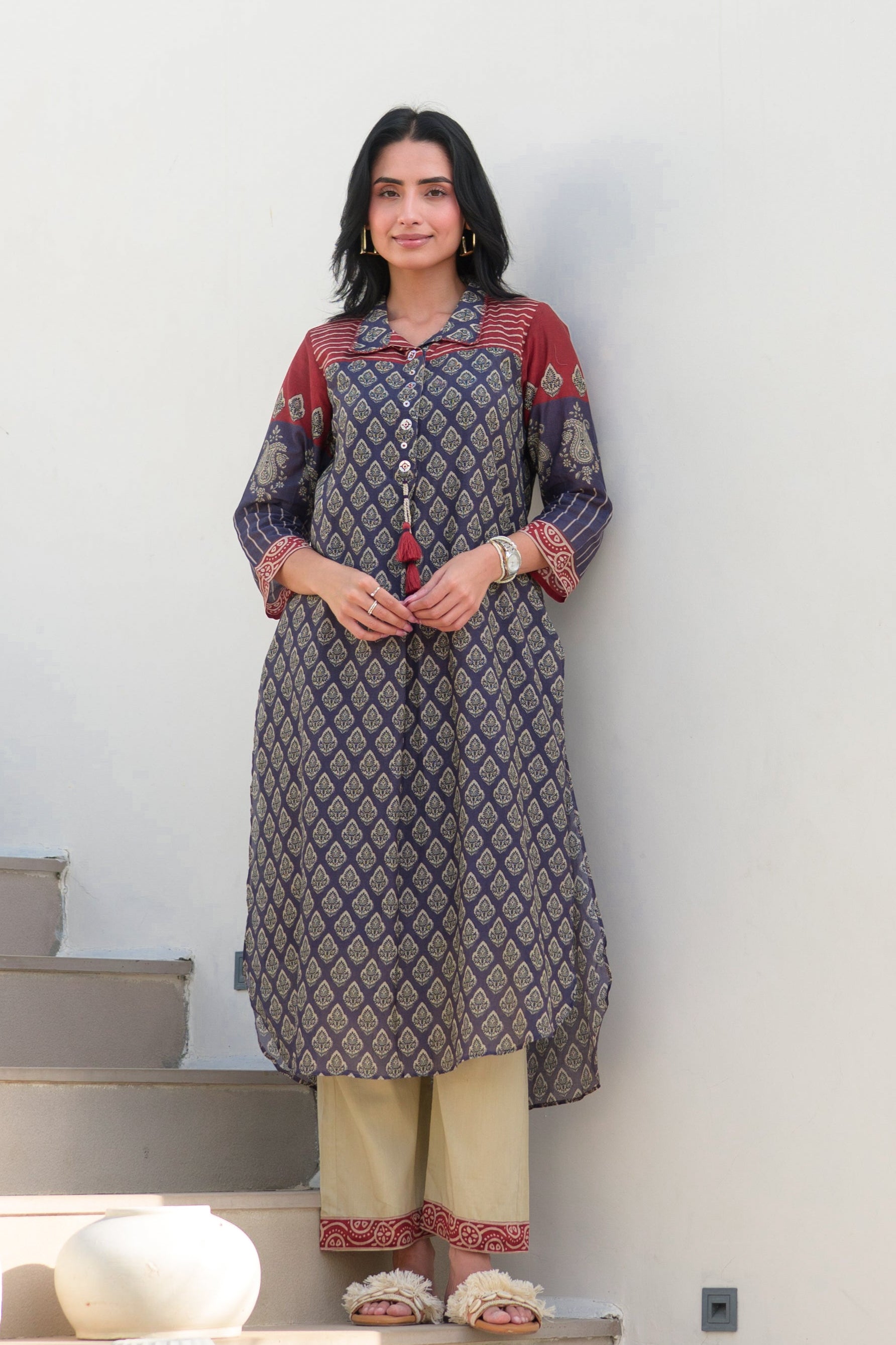 Purple and Red Vayu Mul Chanderi Kurta Set