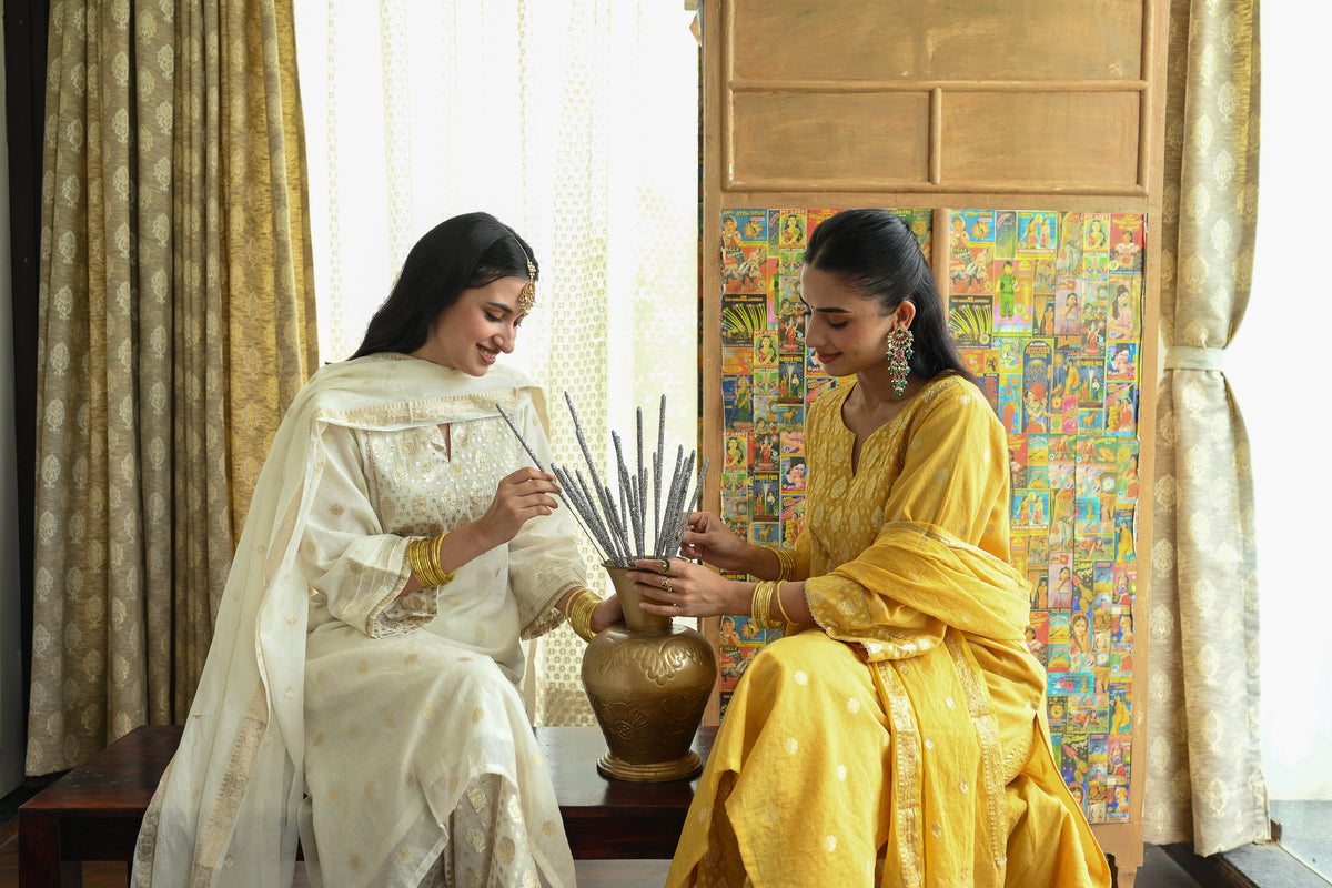 Yellow Banarsi Mul Chanderi Suit Set