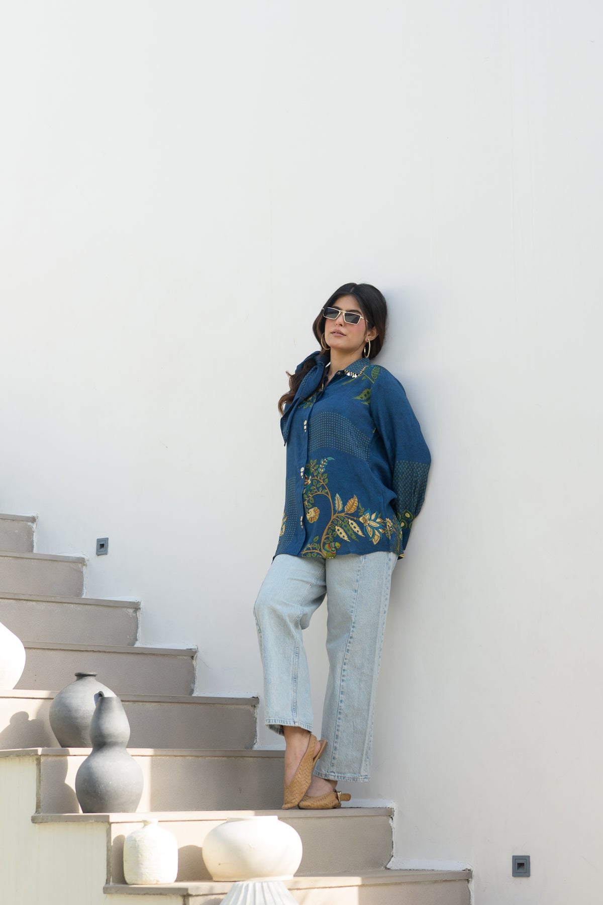 Nila Kalamkari Shirt — Teal