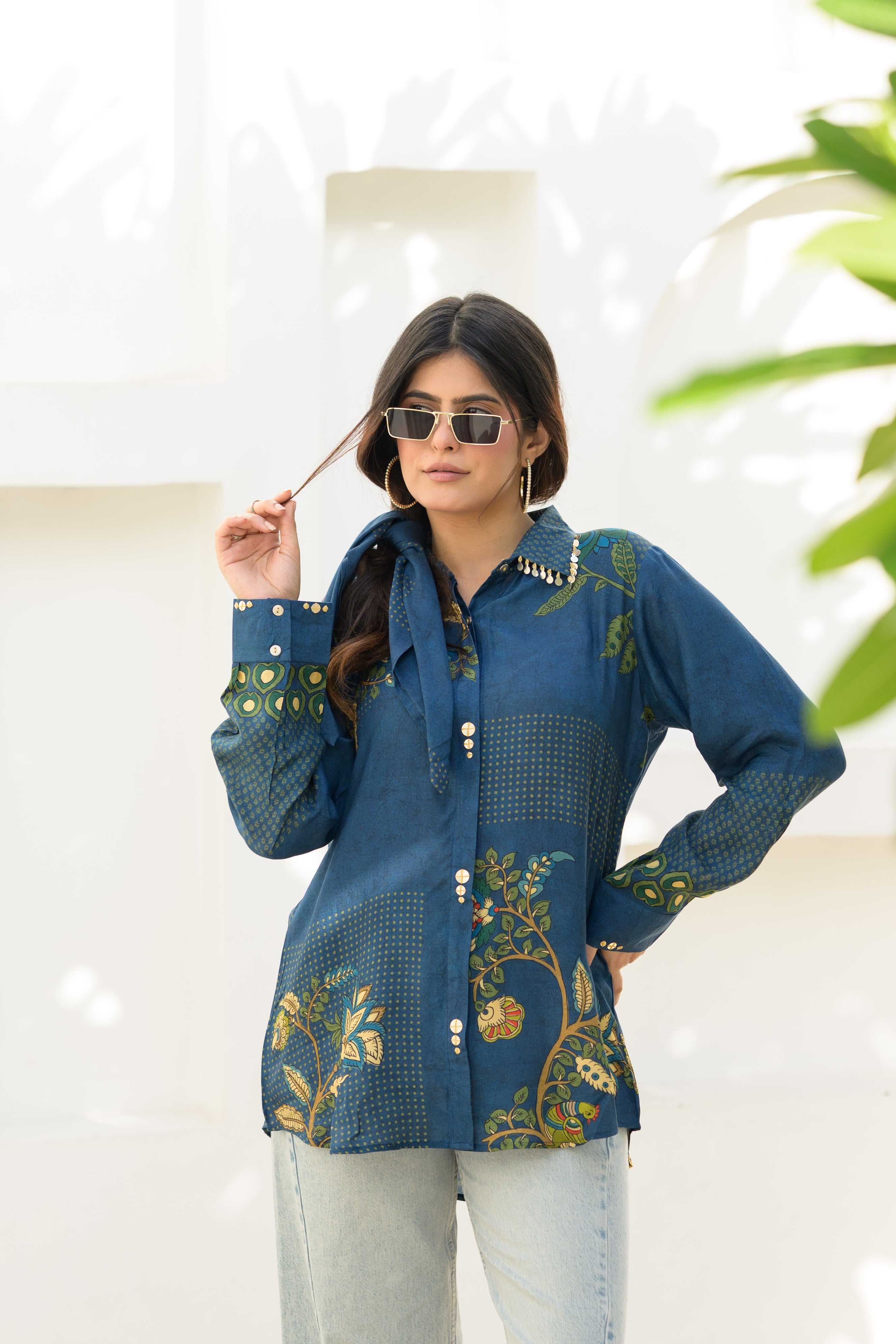 Nila Kalamkari Shirt — Teal