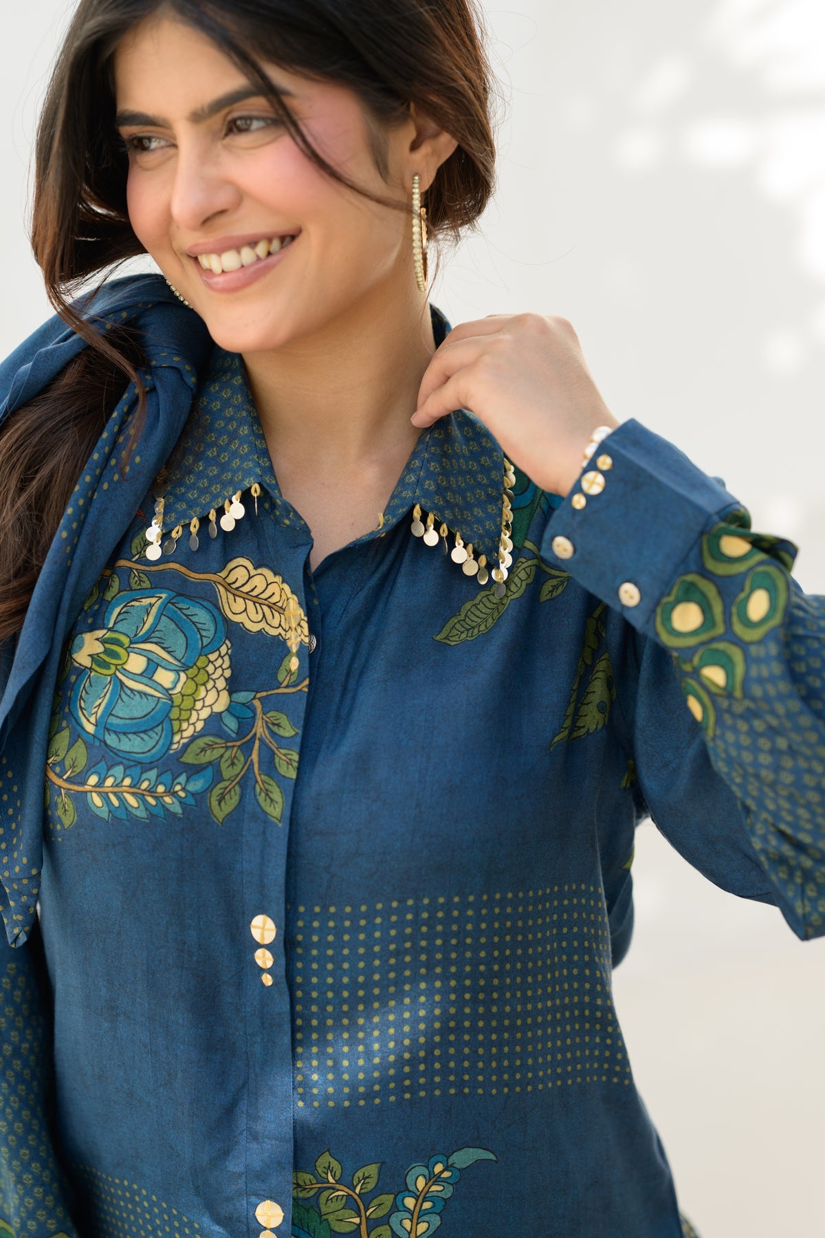 Nila Kalamkari Shirt — Teal