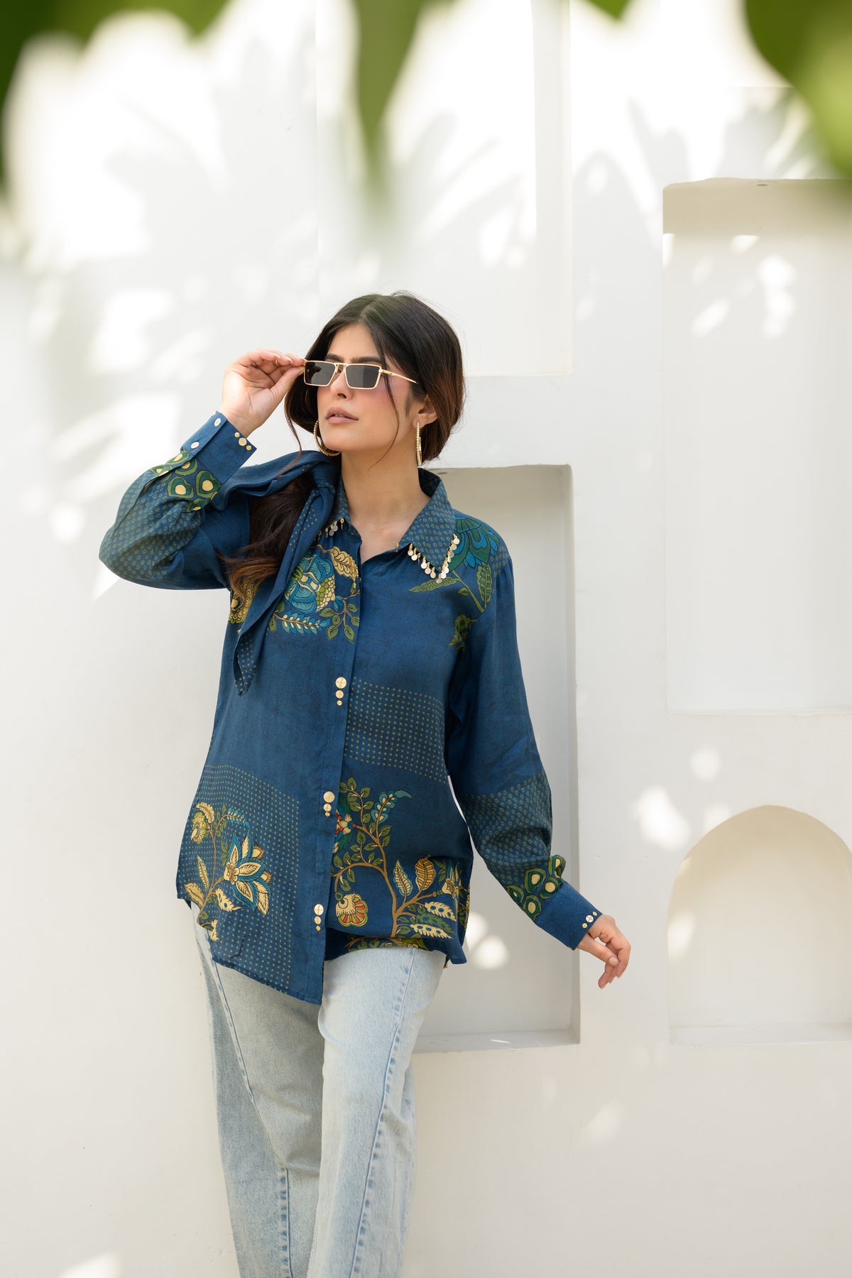 Nila Kalamkari Shirt — Teal