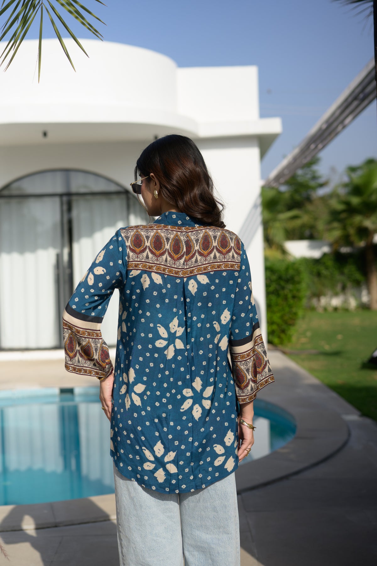 Indigo Bandhani Paisley Cuff Kurta Shirt