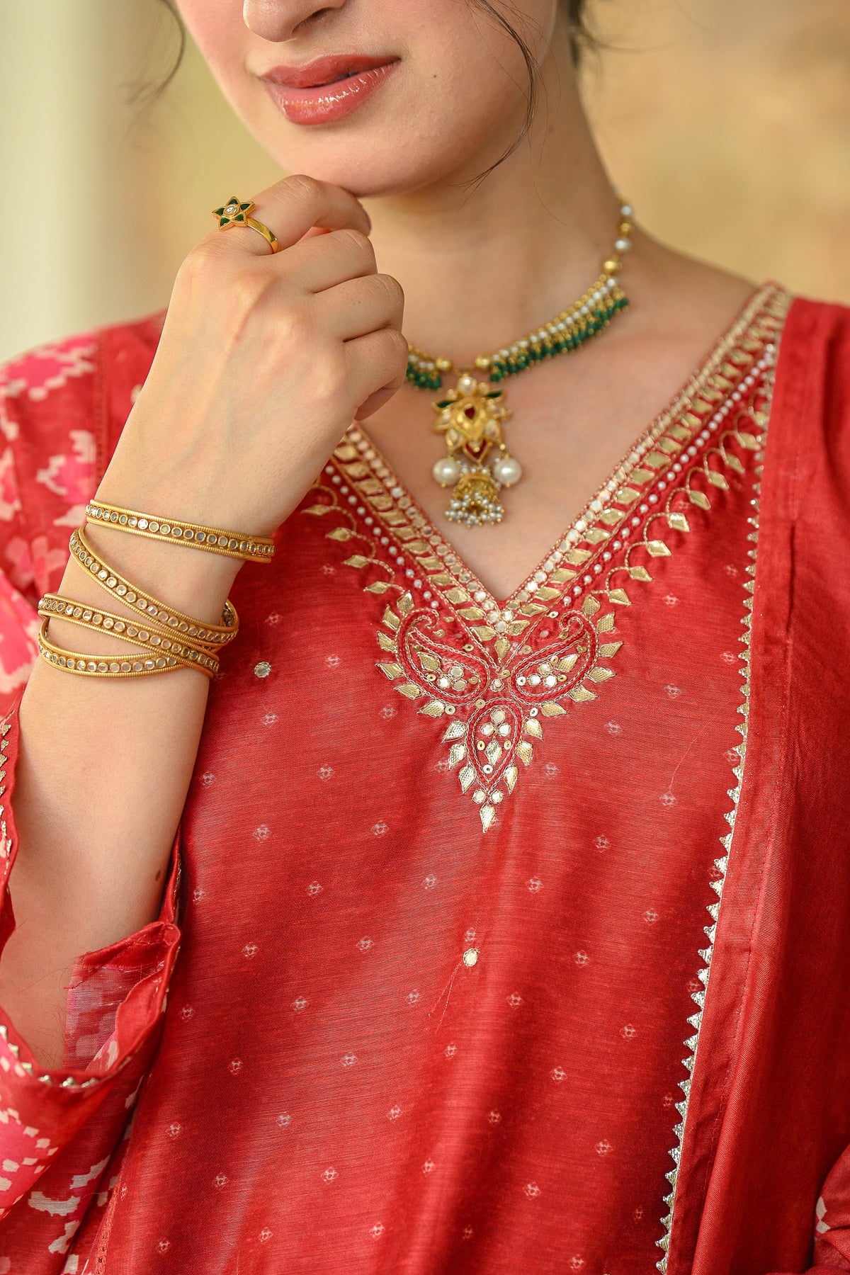 Red Patola with Gota Work Chanderi Suit Set