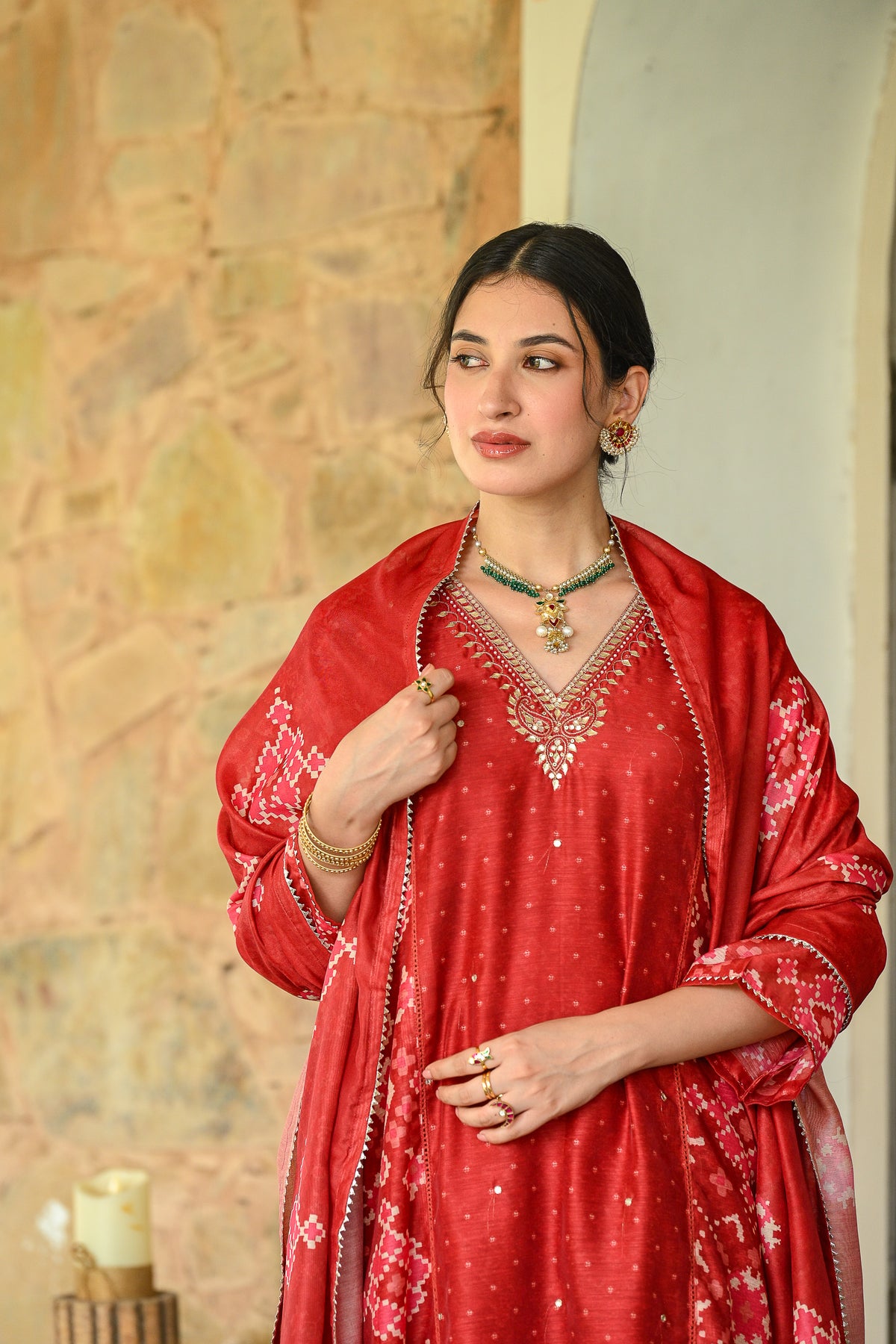 Red Patola with Gota Work Chanderi Suit Set