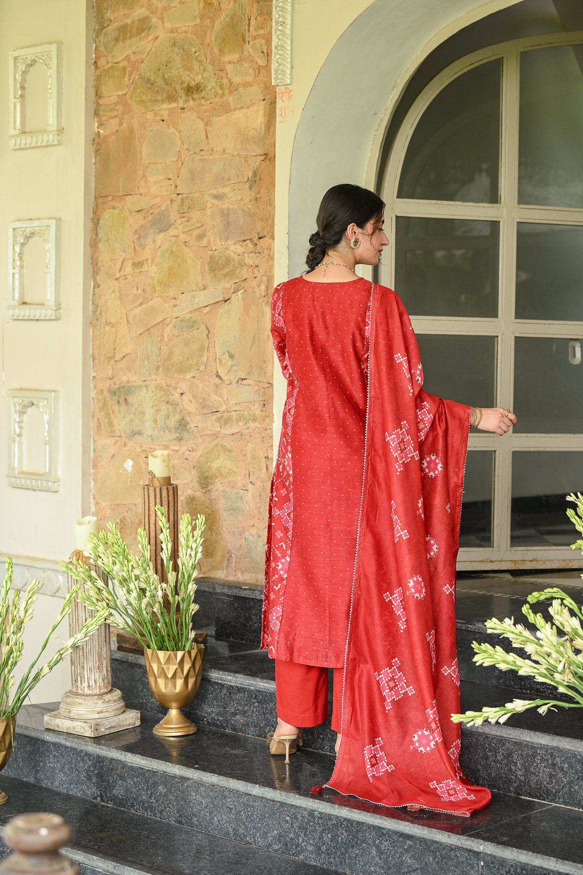 Red Patola with Gota Work Chanderi Suit Set