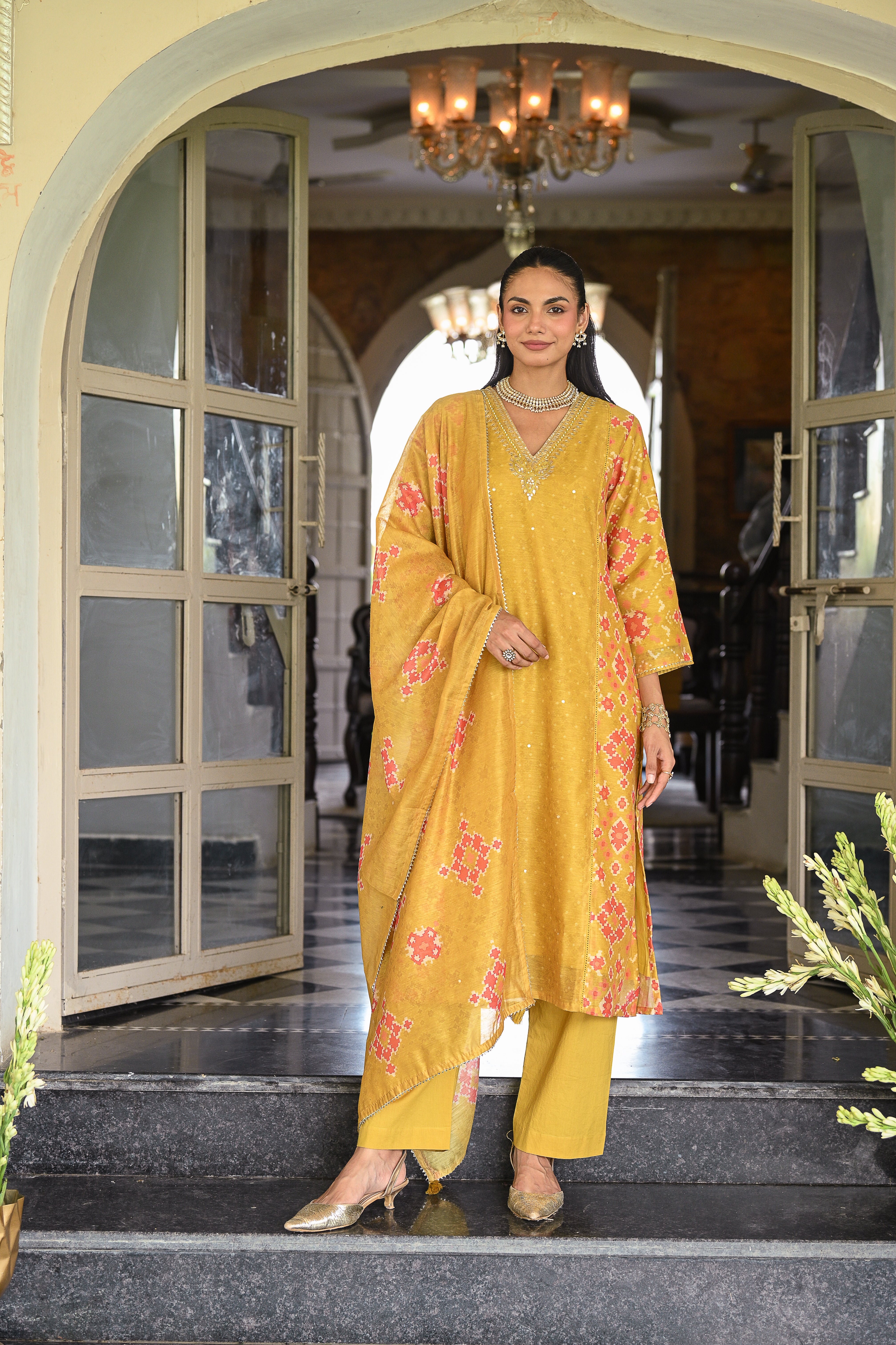 Yellow Patola with Gota Work Chanderi Suit Set