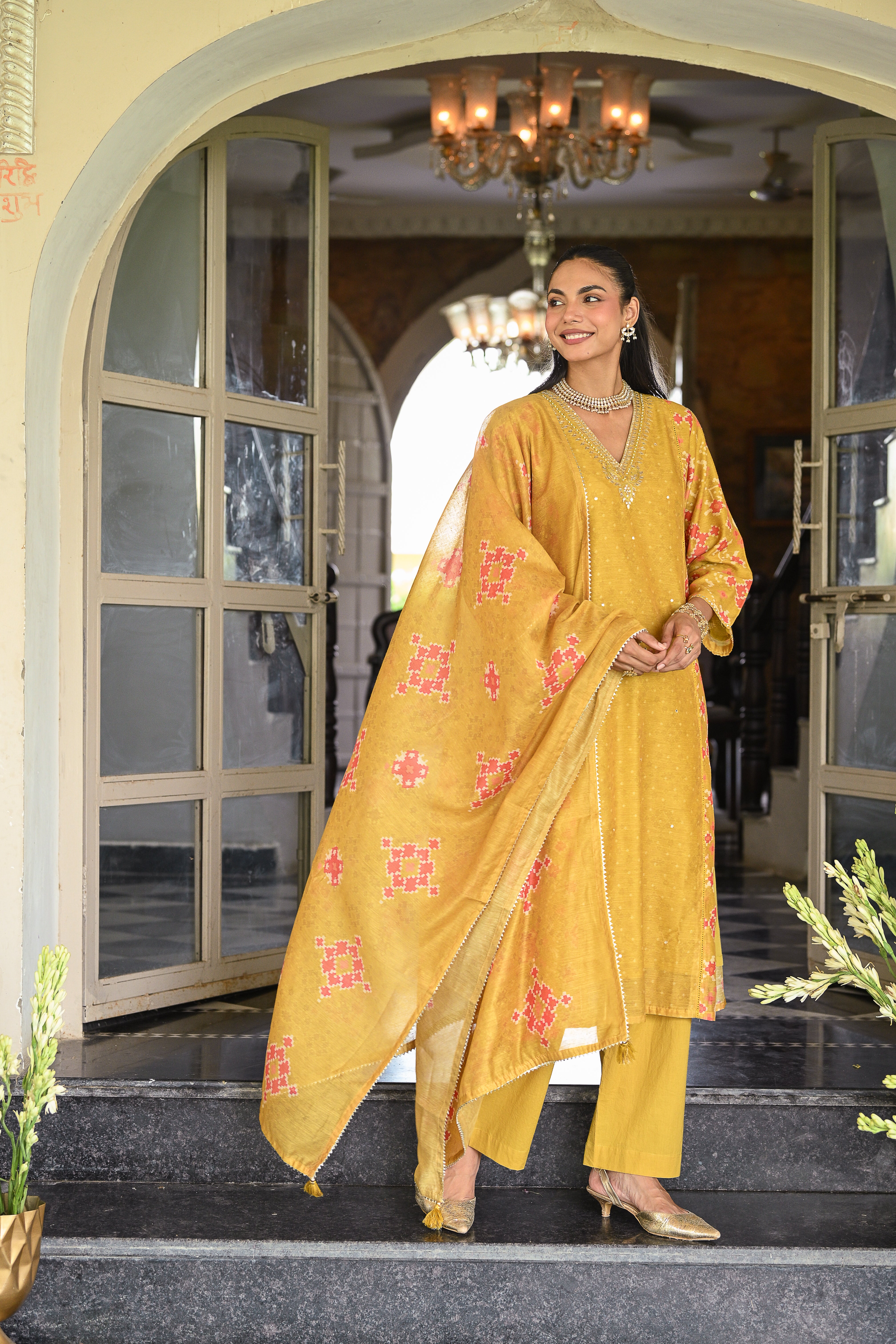 Yellow Patola with Gota Work Chanderi Suit Set