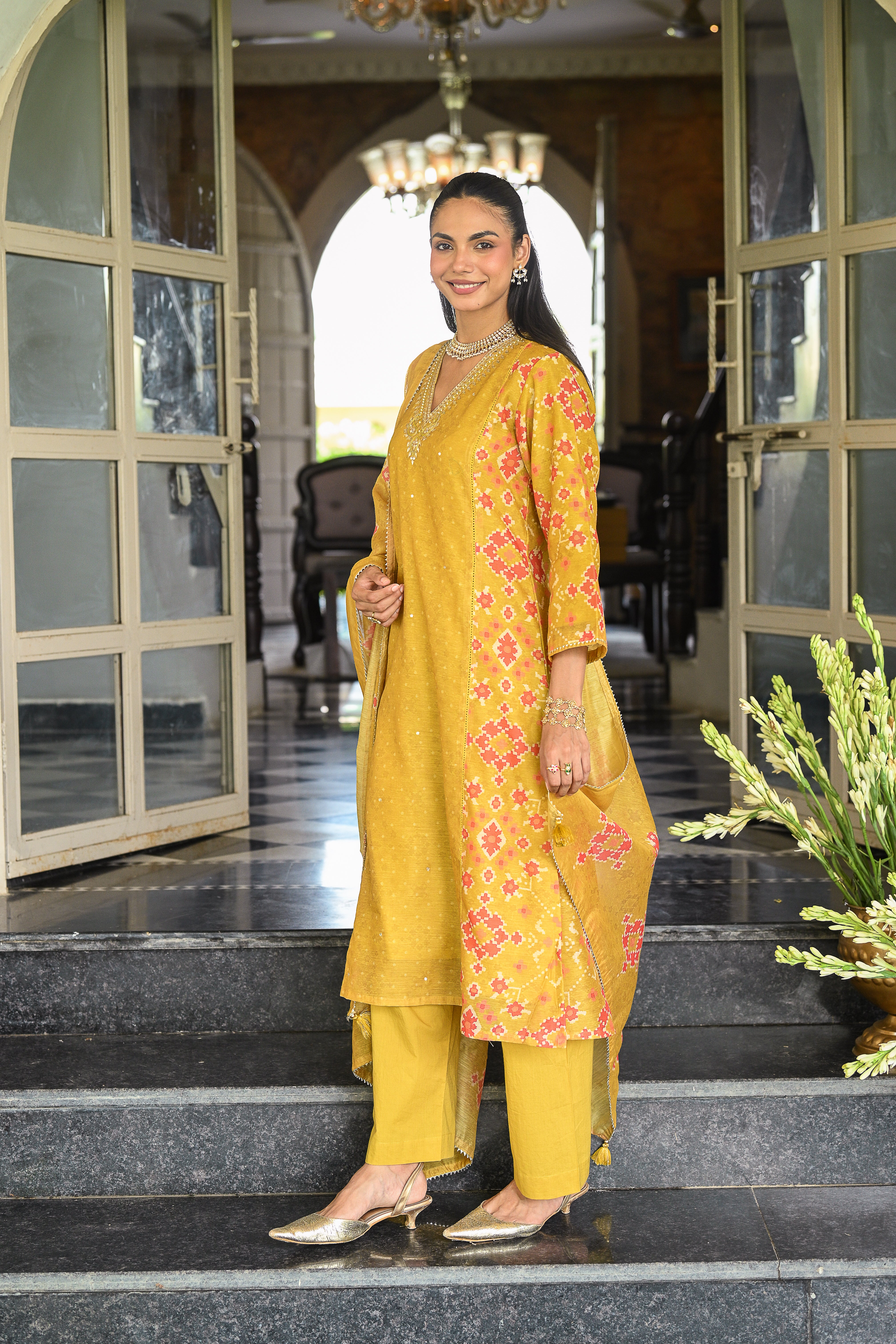 Yellow Patola with Gota Work Chanderi Suit Set