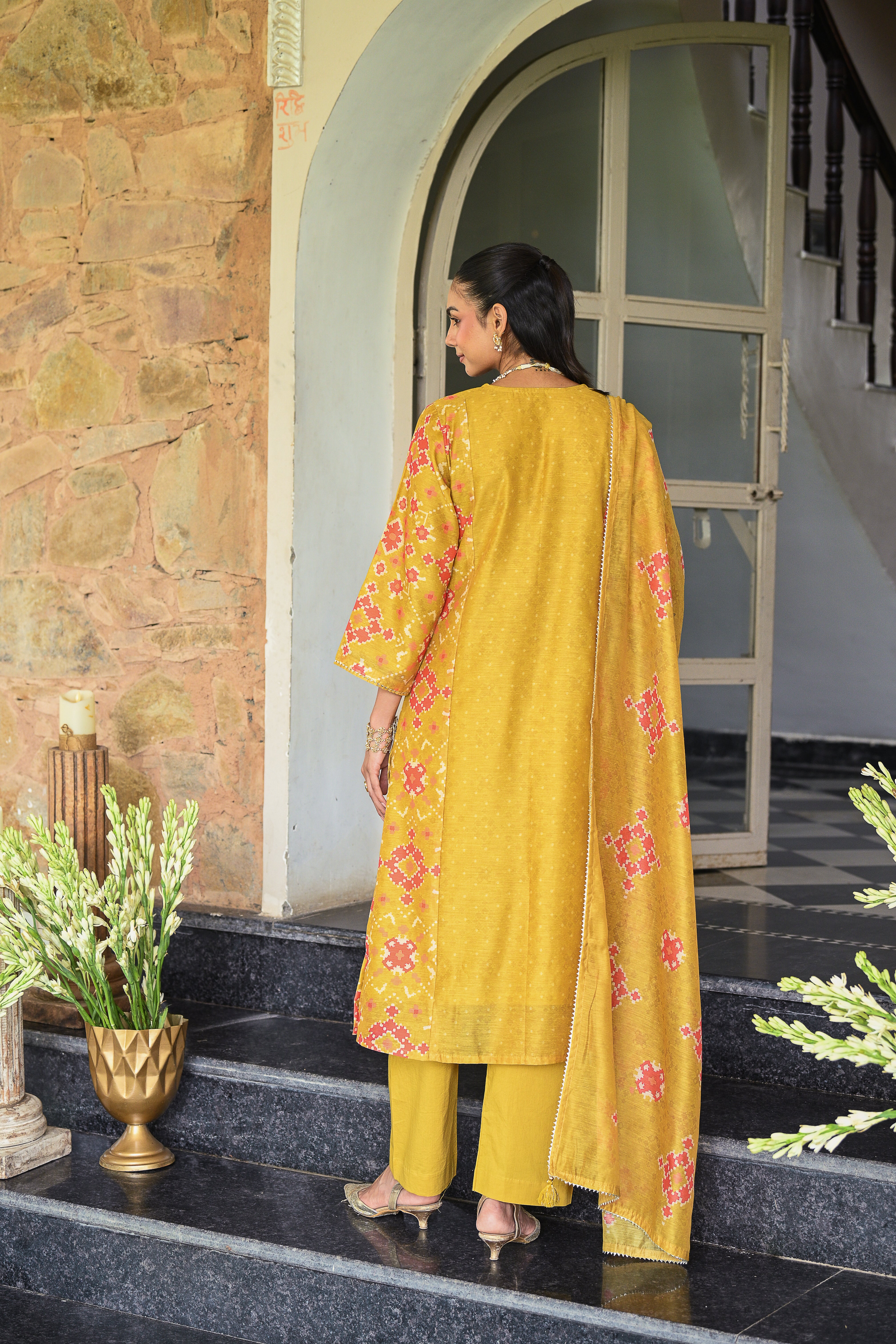 Yellow Patola with Gota Work Chanderi Suit Set