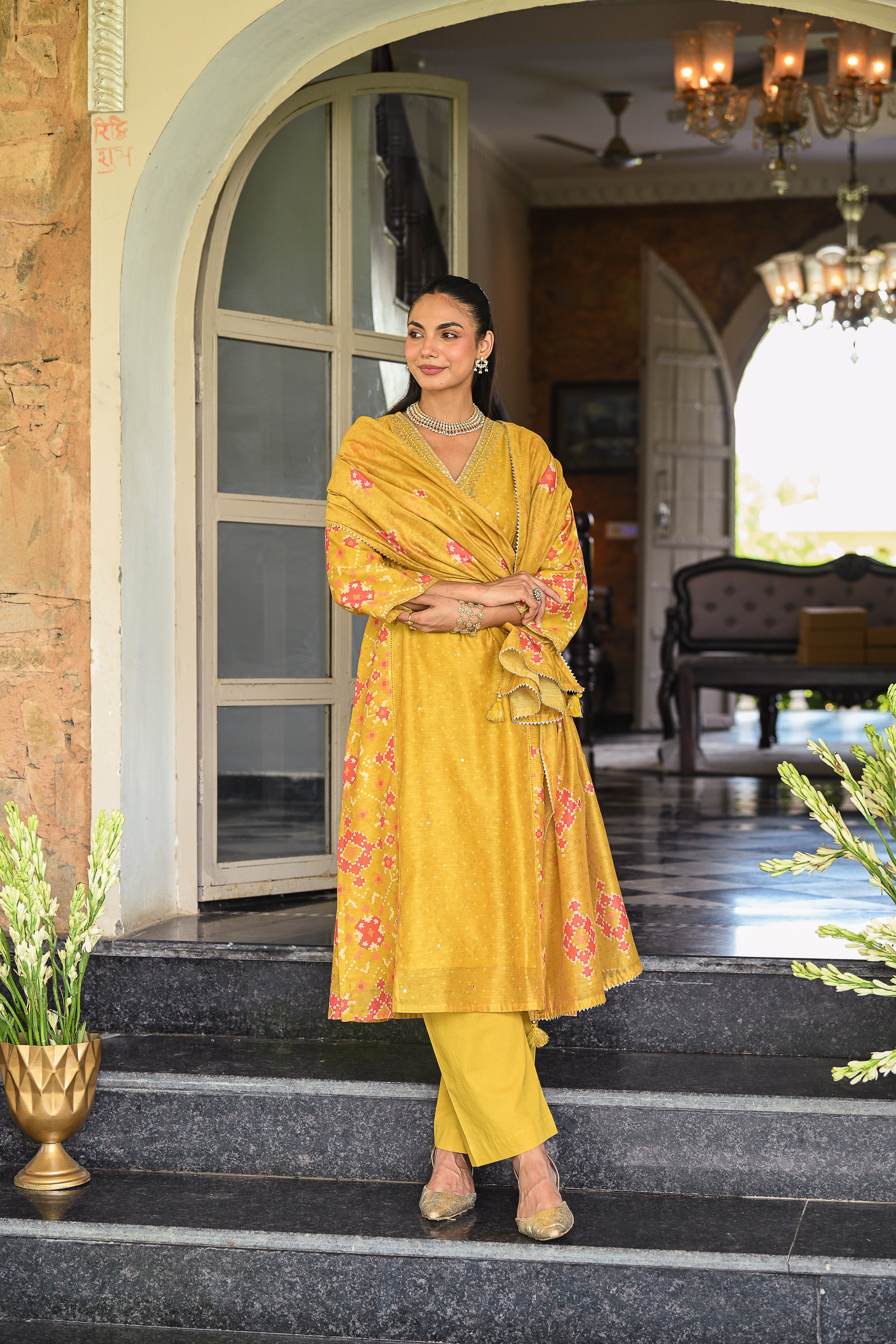 Yellow Patola with Gota Work Chanderi Suit Set
