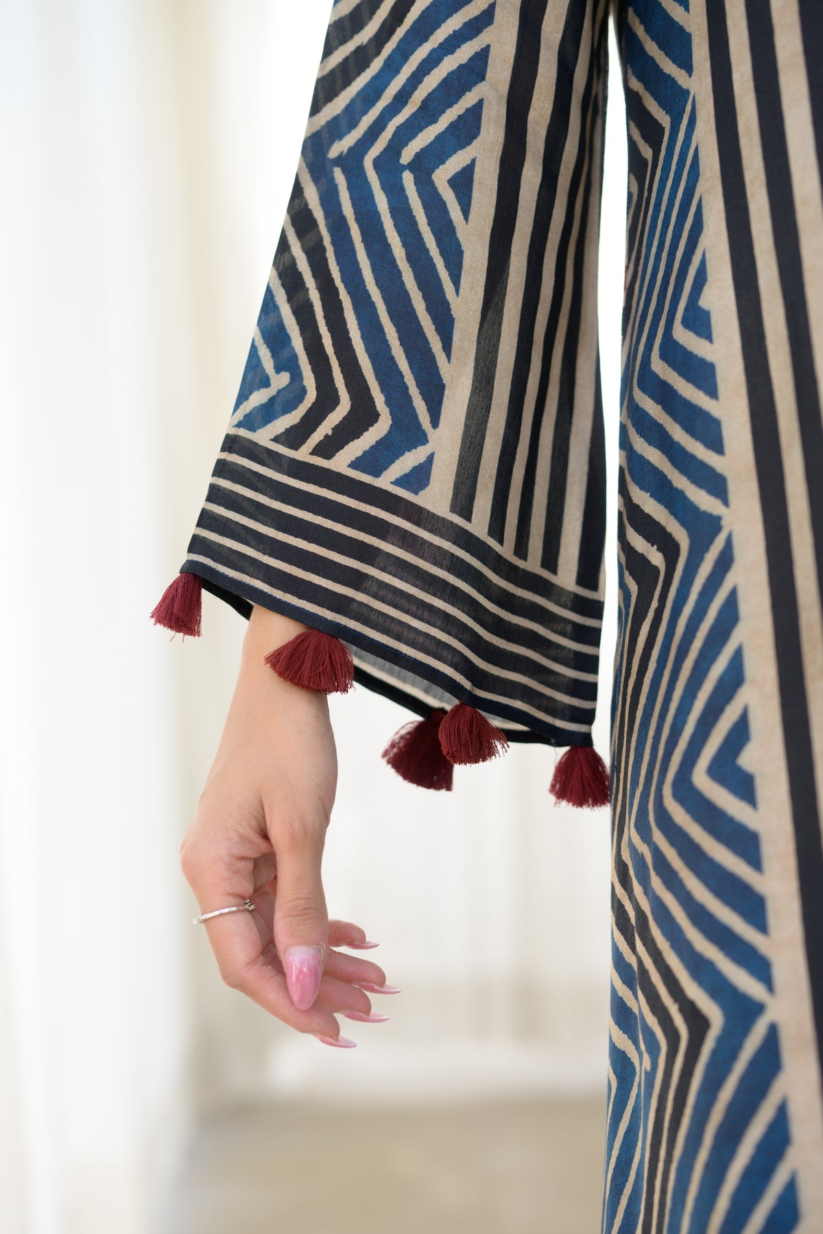 Red and Blue Stripes Muslin A Line Kurta Set