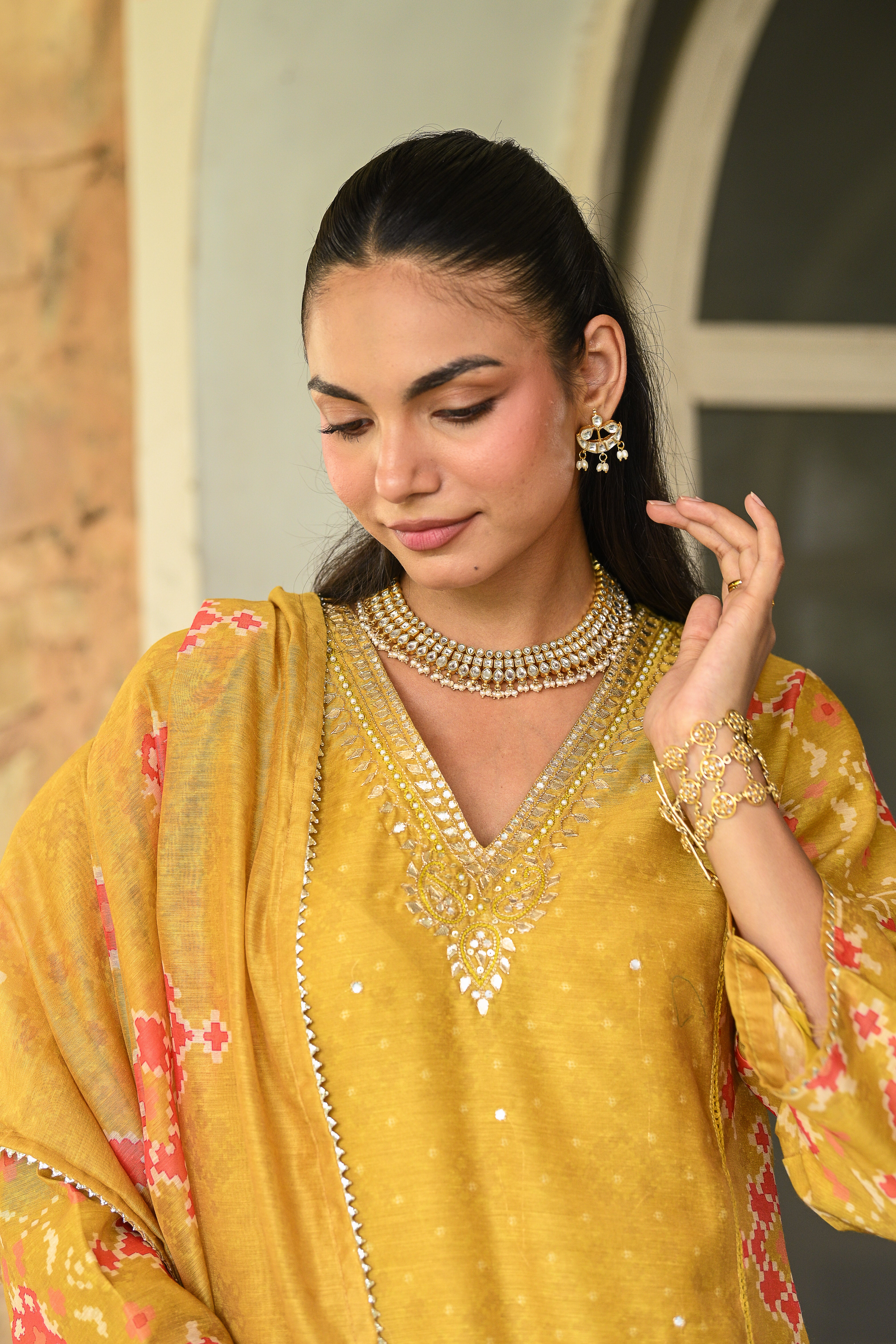 Yellow Patola with Gota Work Chanderi Suit Set
