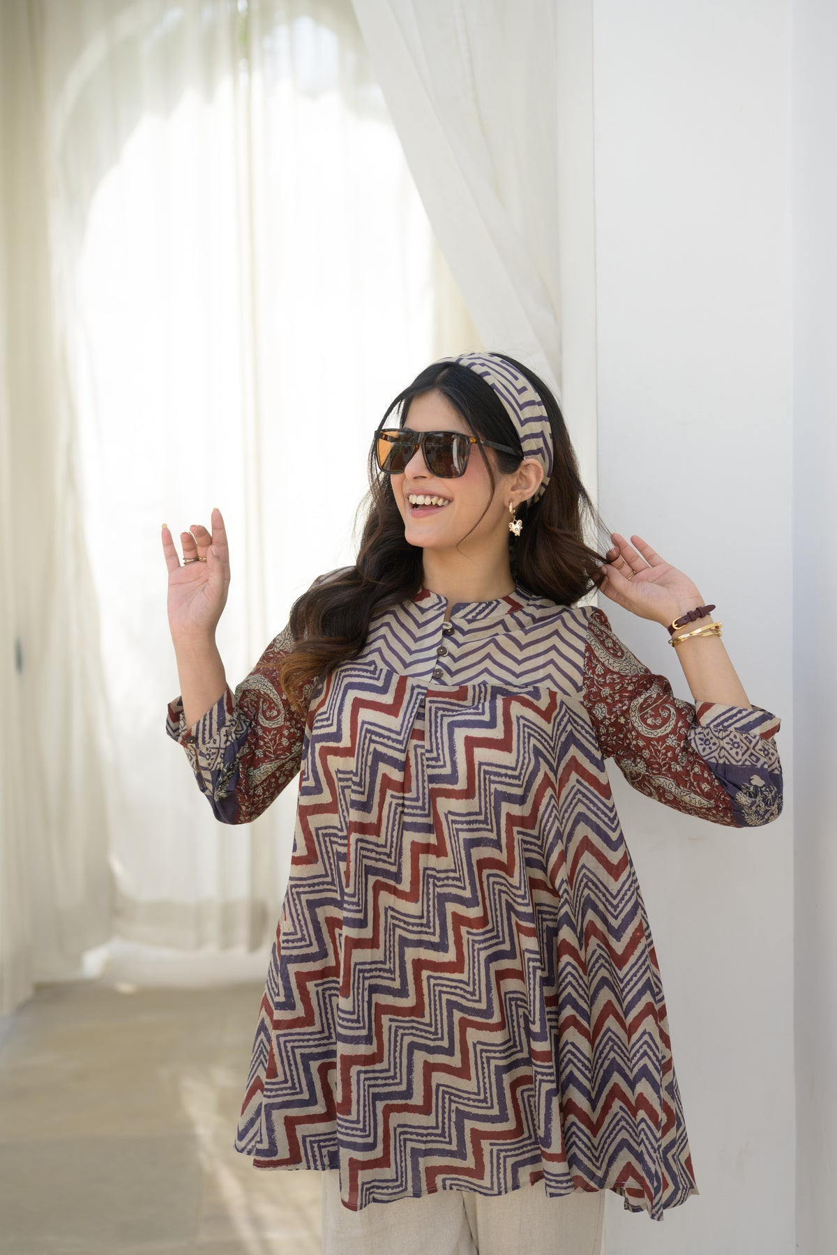 Chevron Ajrakh Hand Block Print Top